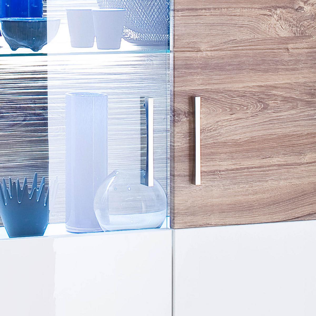 Vitrine Luzern B: 70 cm Weiß/Eichefarben - Eichefarben/Weiß, Design, Glas/Holzwerkstoff (70/199/37cm) - Livetastic