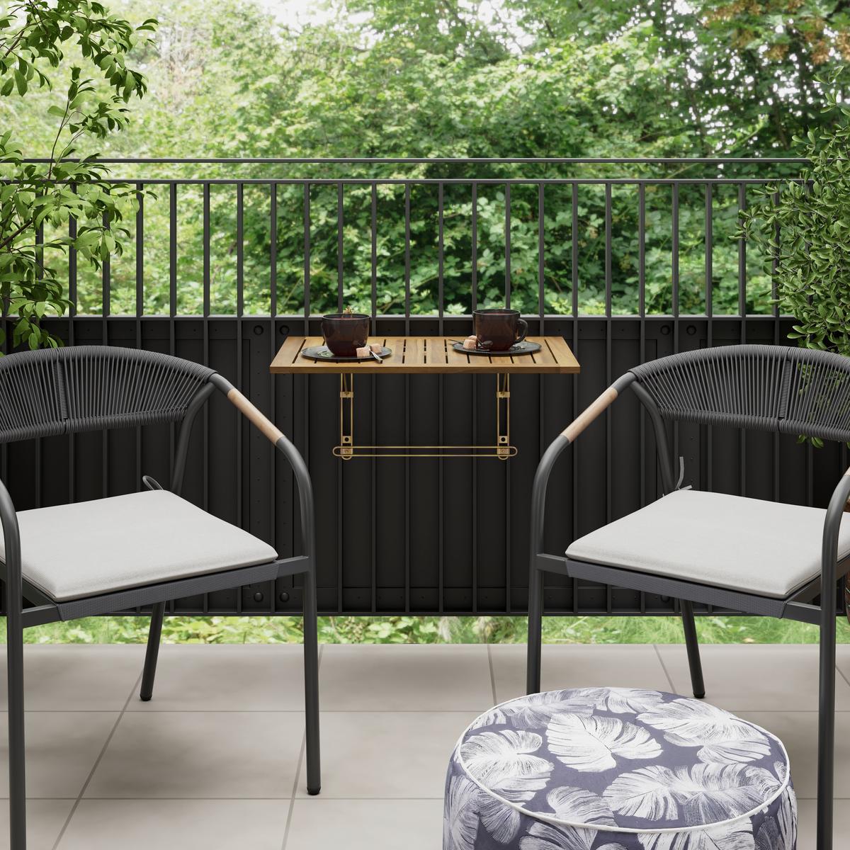 STÔL NA BALKÓN HELENA - farba akácie/strieborná, Modern, kov/drevo (65/38/45cm) - Bessagi Garden