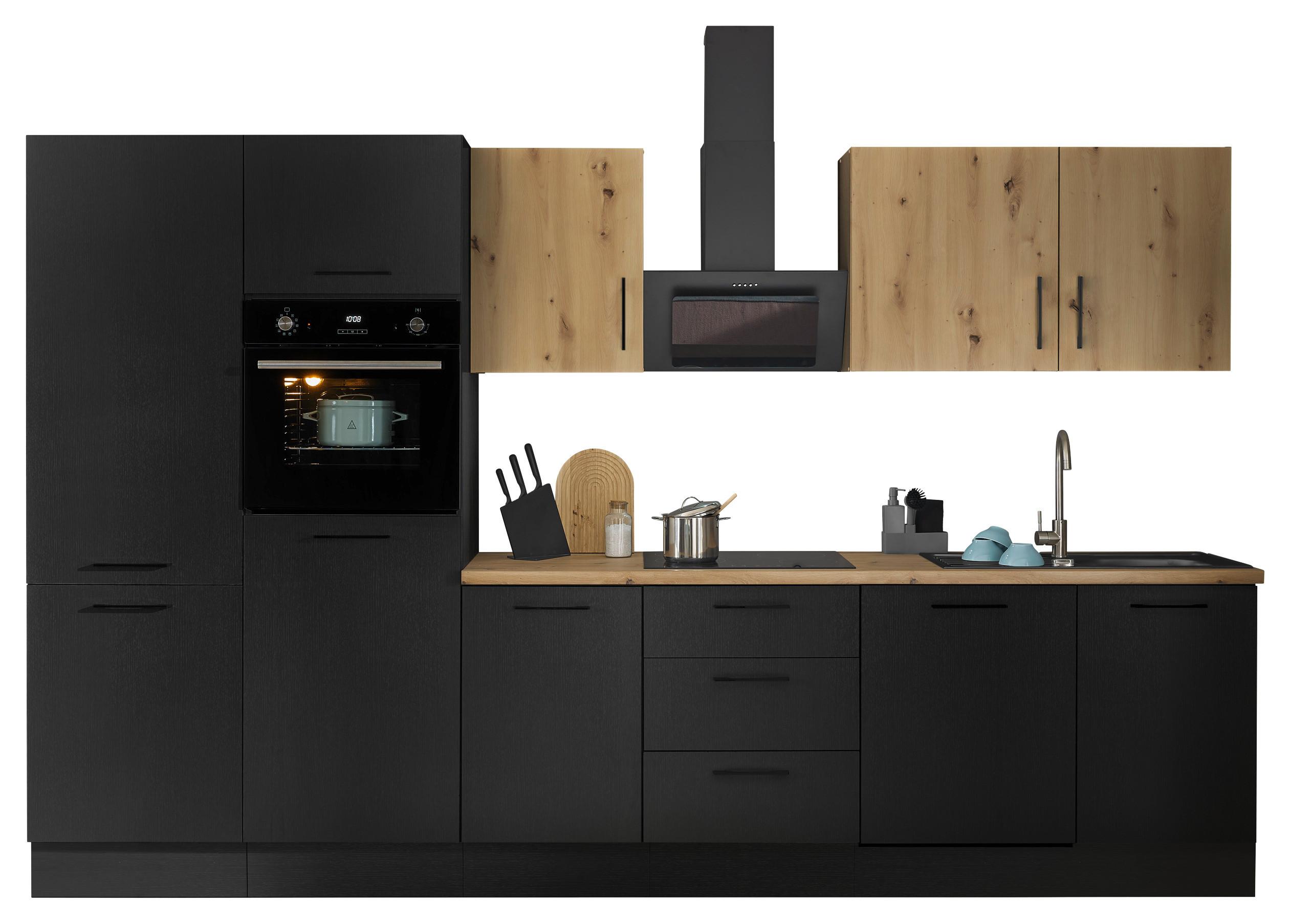 Küchenblock Turin Schwarz/eiche Dekor B: 340 Cm - Schwarz/Eiche Artisan, Basics, Holzwerkstoff (340cm) - MID.YOU