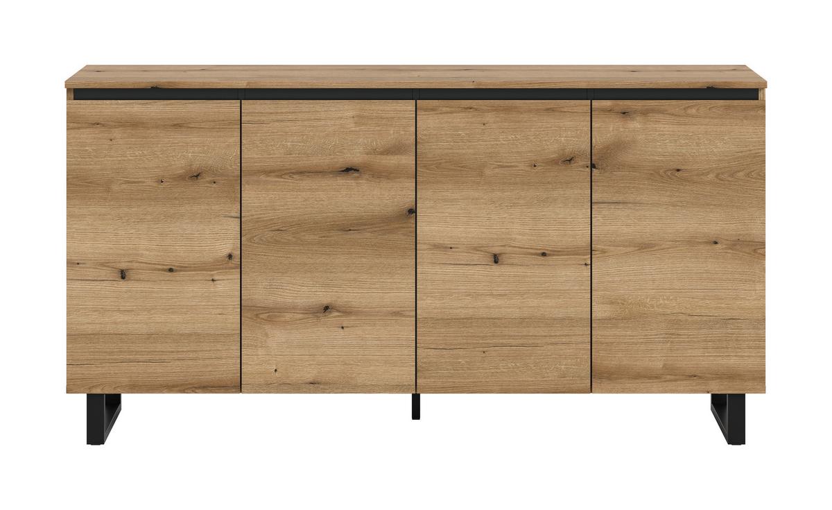 Sideboard Tomasa Eiche Dunkel B: 160 Cm - Eiche dunkel/Schwarz, Design, Holzwerkstoff (160/84/36cm) - Livetastic