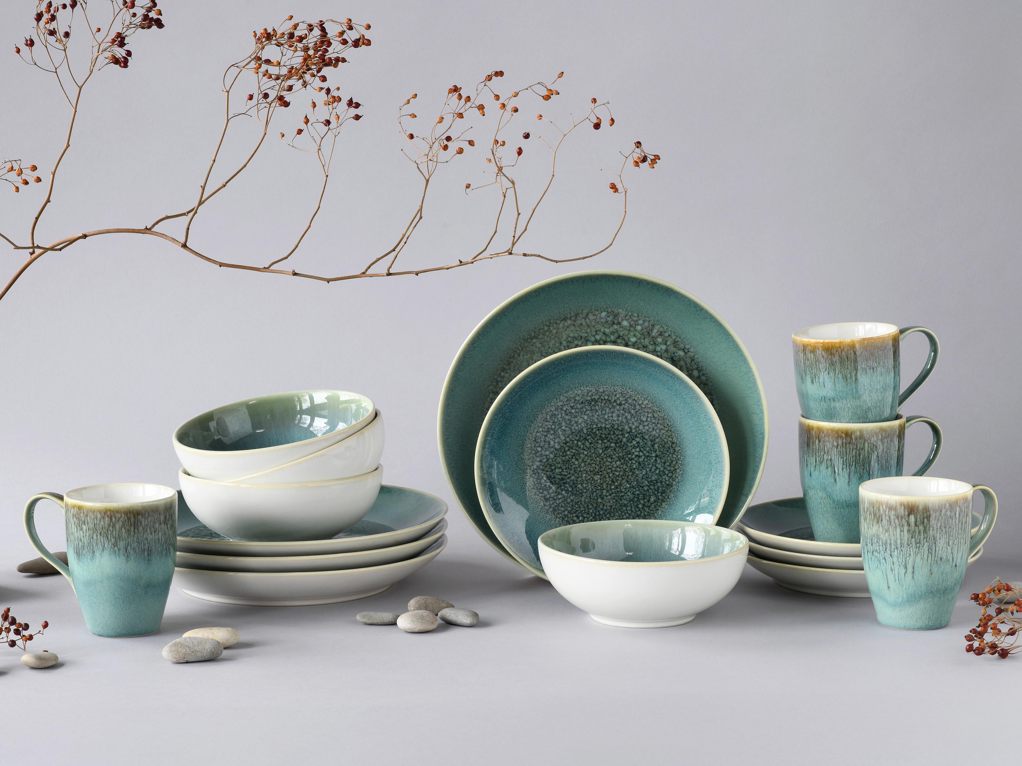 Kombiservice Caldera Grün, Weiß 16--Teilig - Weiß/Grün, Basics, Keramik - Creatable