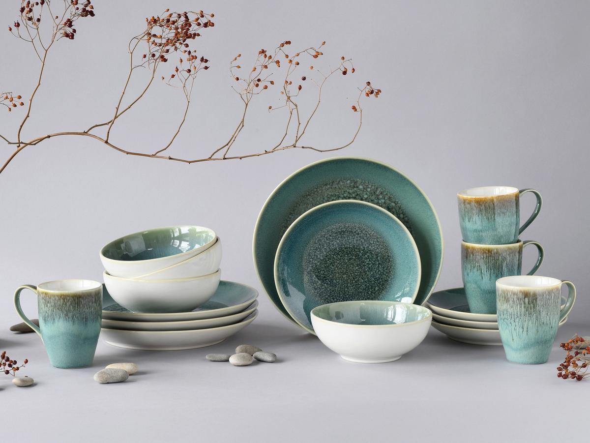 Kombiservice Caldera Grün, Weiß 16--Teilig - Weiß/Grün, Basics, Keramik - Creatable