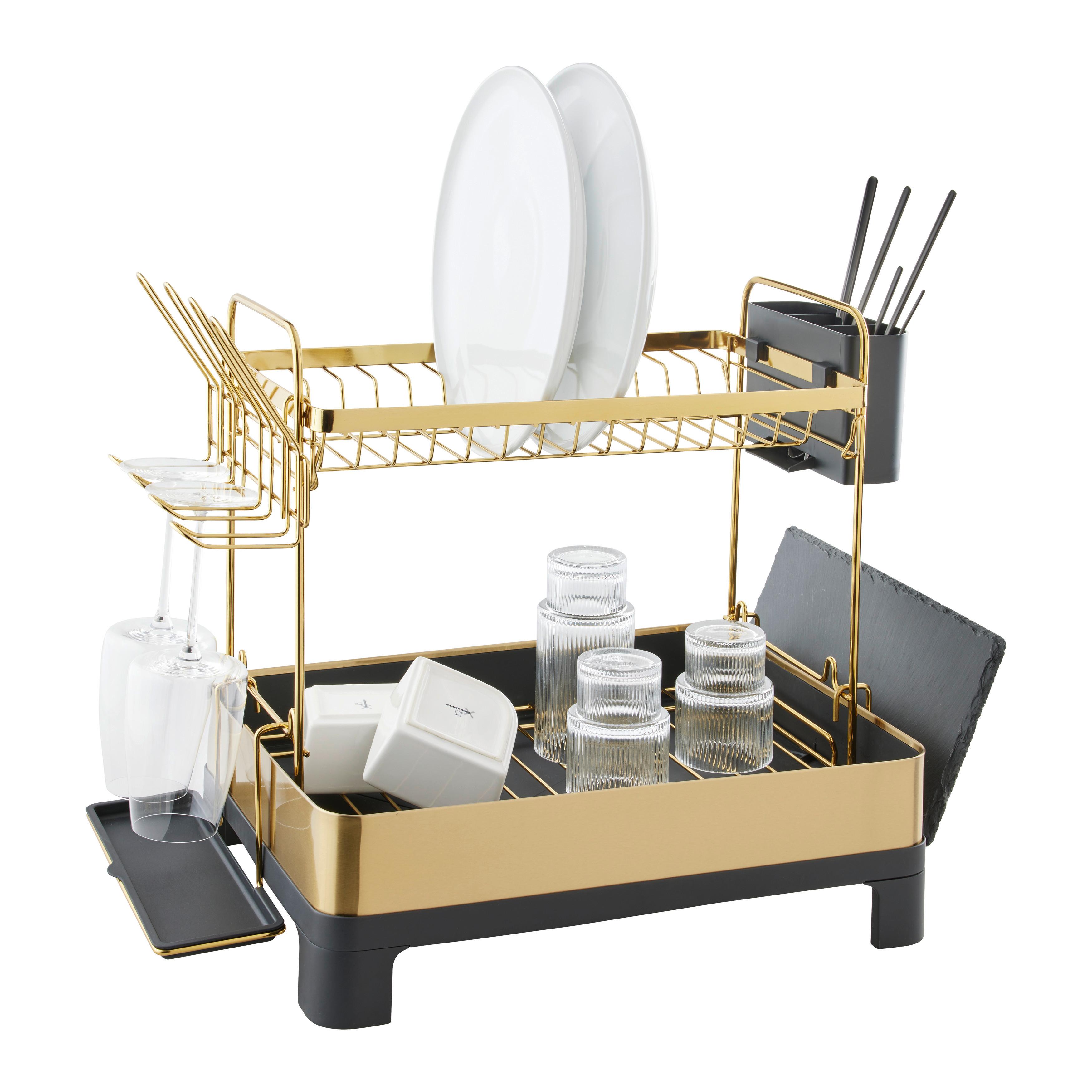 Odkvapkávač na riad GLAMOUR - barvy zlata, Moderní, kov/plast (57,10/32/38,5cm) - Mömax