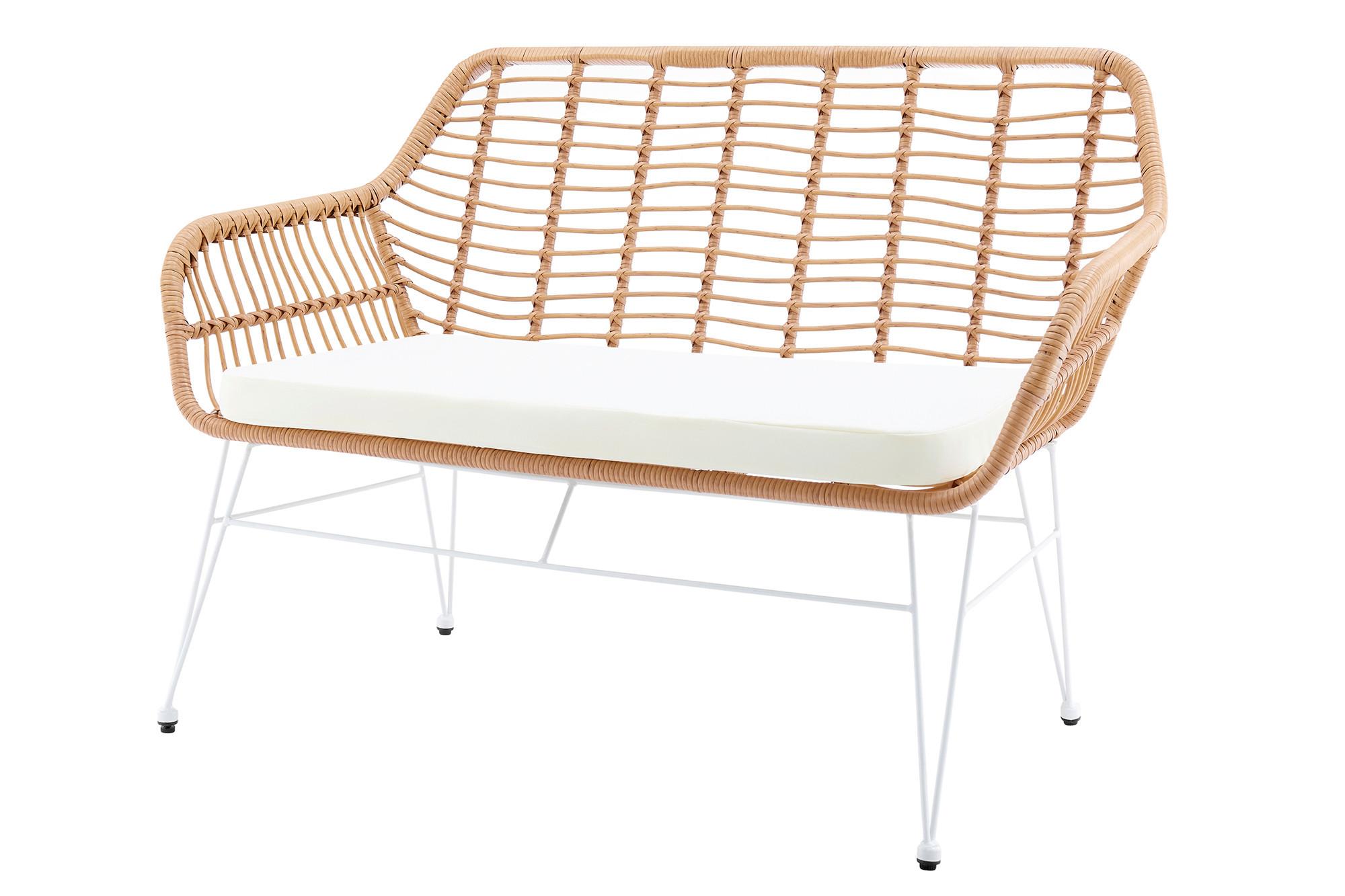 Sitzbank Naturfarben/weiß B: 120 Cm - Naturfarben/Weiß, MODERN, Kunststoff/Metall (120/85/69cm) - Livetastic