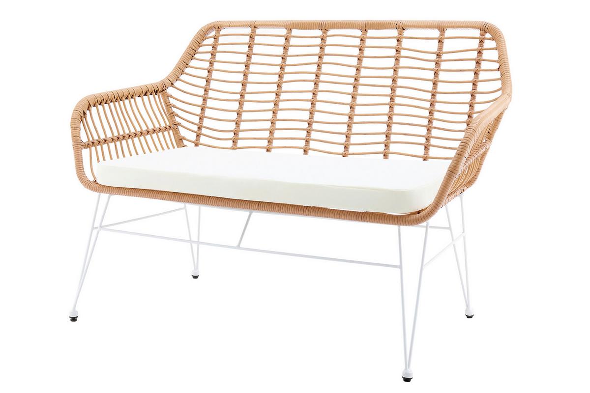 Sitzbank Naturfarben/weiß B: 120 Cm - Naturfarben/Weiß, MODERN, Kunststoff/Metall (120/85/69cm) - Livetastic