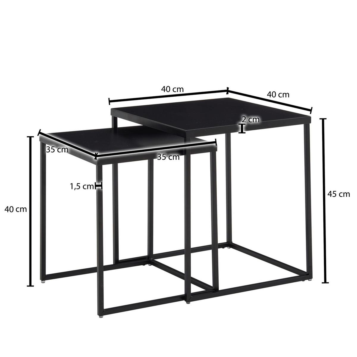 Sada zasouvacích stolků - 2 ks - černá, Moderní, kov (40/40/45cm) - MID.YOU