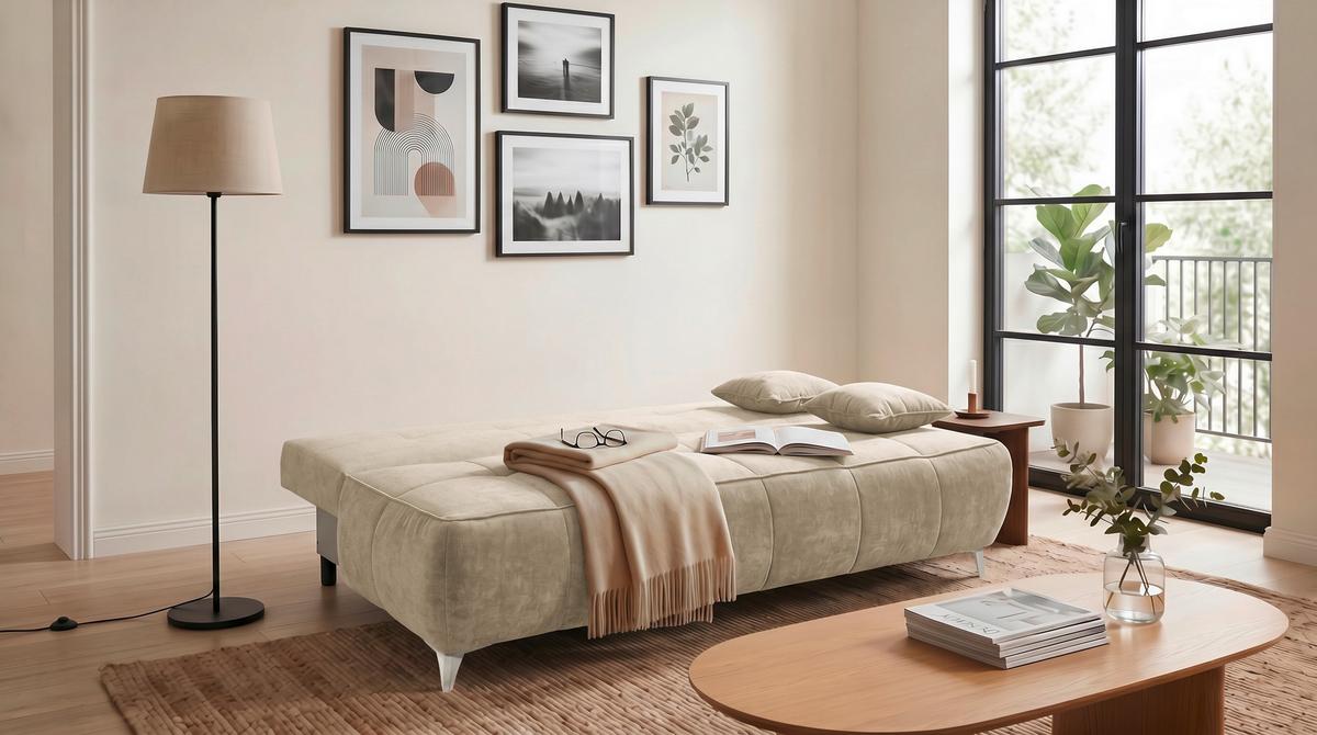Schlafsofa Elisa Beige, Schlaffunktion - Kaschmir/Beige, MODERN, Textil (215/96/106cm) - MID.YOU