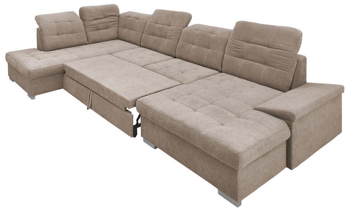 Wohnlandschaft Zira Mit Schlaffunktion Taupe - Taupe/Chromfarben, Design, Textil (212/330/169cm) - Livetastic