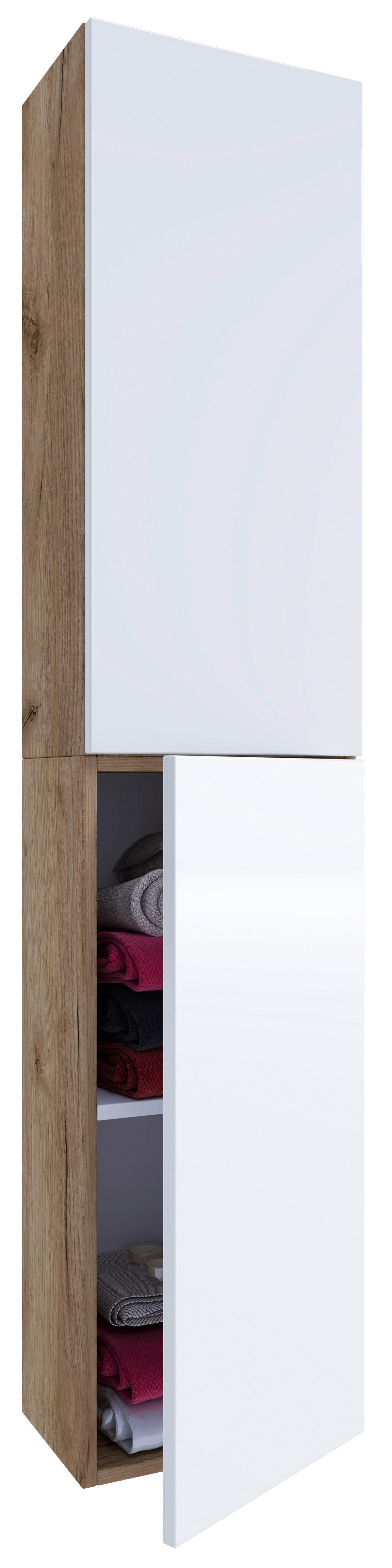 Hochschrank Bad Lendas BxH 32,6x150 cm Eichefarben Dekor - Weiß Hochglanz/Eichefarben, MODERN, Holzwerkstoff (32,6/150/21,7cm) - MID.YOU