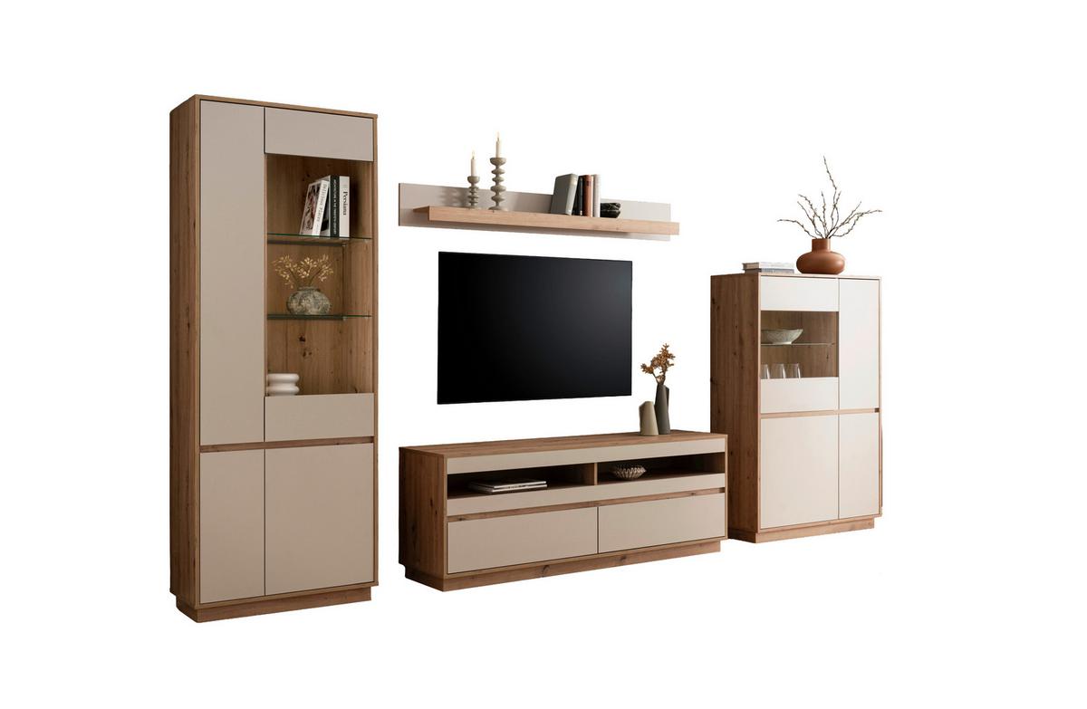 Wohnwand Sonora Eiche Artisan B: 342cm - Kaschmir/Eiche Artisan, Design, Glas/Holzwerkstoff (342/205/40cm) - MID.YOU