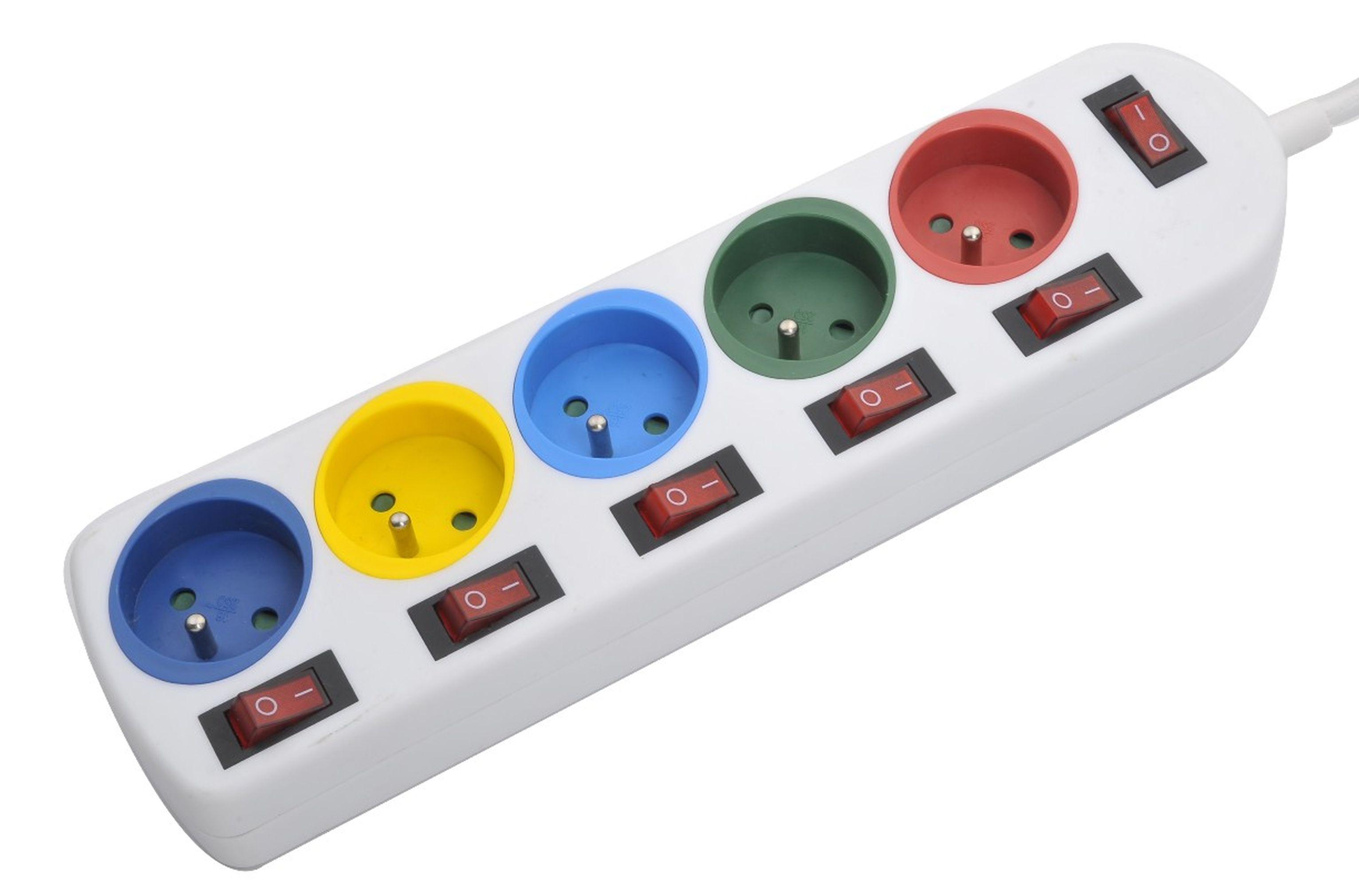 Prodlužovačka Casper, 5 Zásuvek - bílá/modrá, plast (34,1/8,2/4cm) - Modern Living