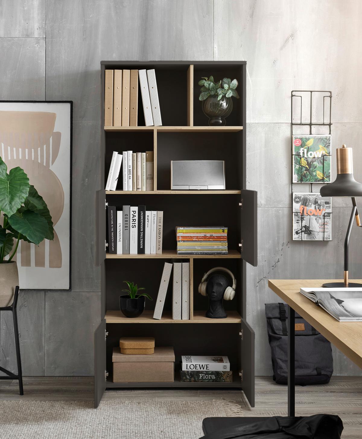 REGÁL SAVANNA -EXKLUSIV- - černá/antracitová, Moderní, kompozitní dřevo/plast (80/180/35cm) - Mömax