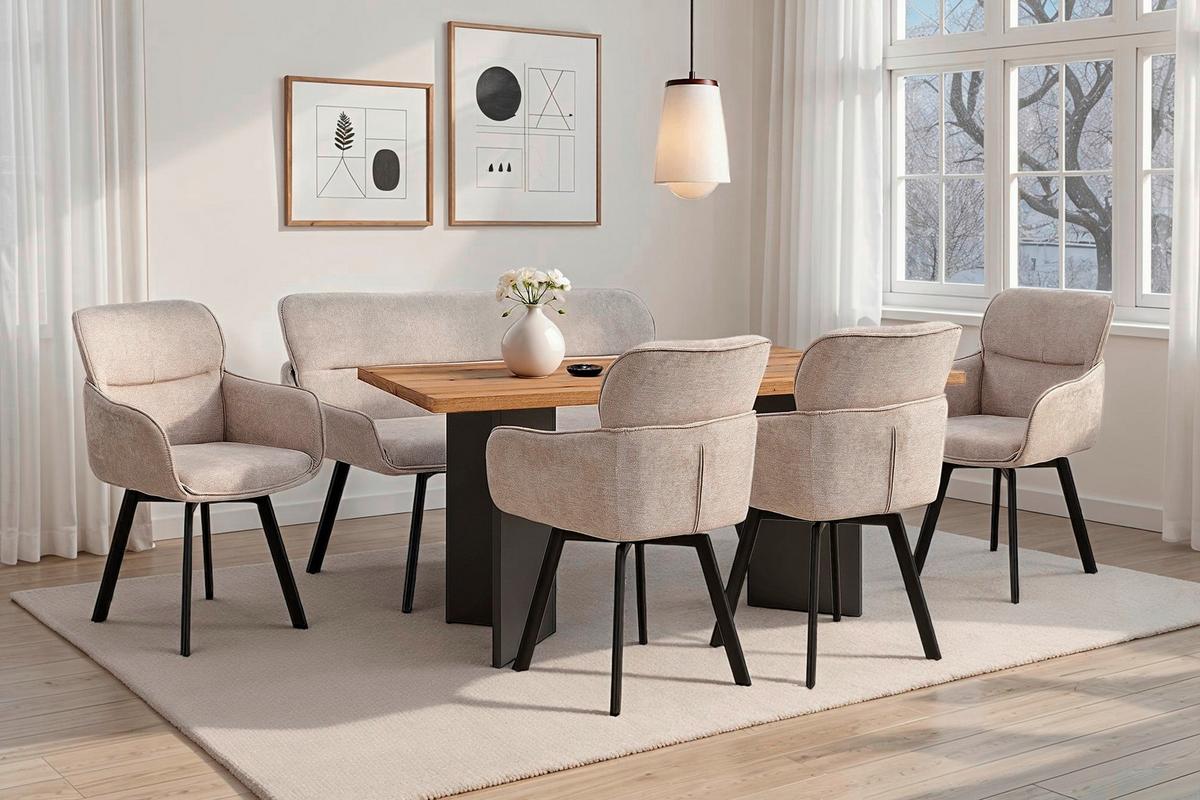 Stuhl-set Rico - Taupe/Schwarz, MODERN, Textil/Metall (61/90/63cm) - MID.YOU