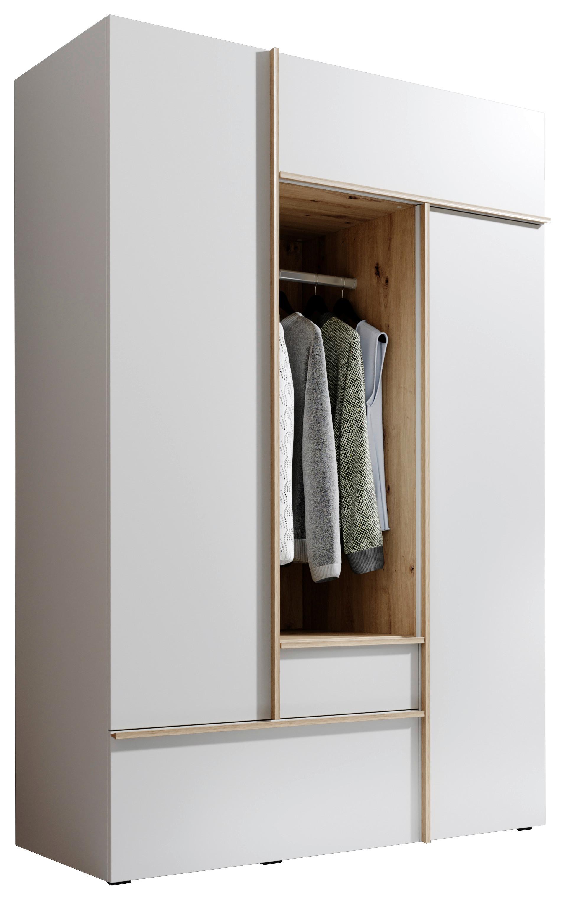 Drehtürenschrank Mit Schubladen 135 Balve - Eichefarben/Weiß, MODERN, Holzwerkstoff (135/204/59cm) - MID.YOU