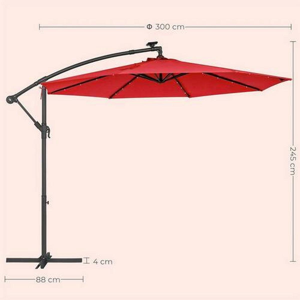 Led Sonnenschirm Rot Schwarz Bxl: 300x300 Cm - Rot/Schwarz, Basics, Textil/Metall (300/300cm) - Modante