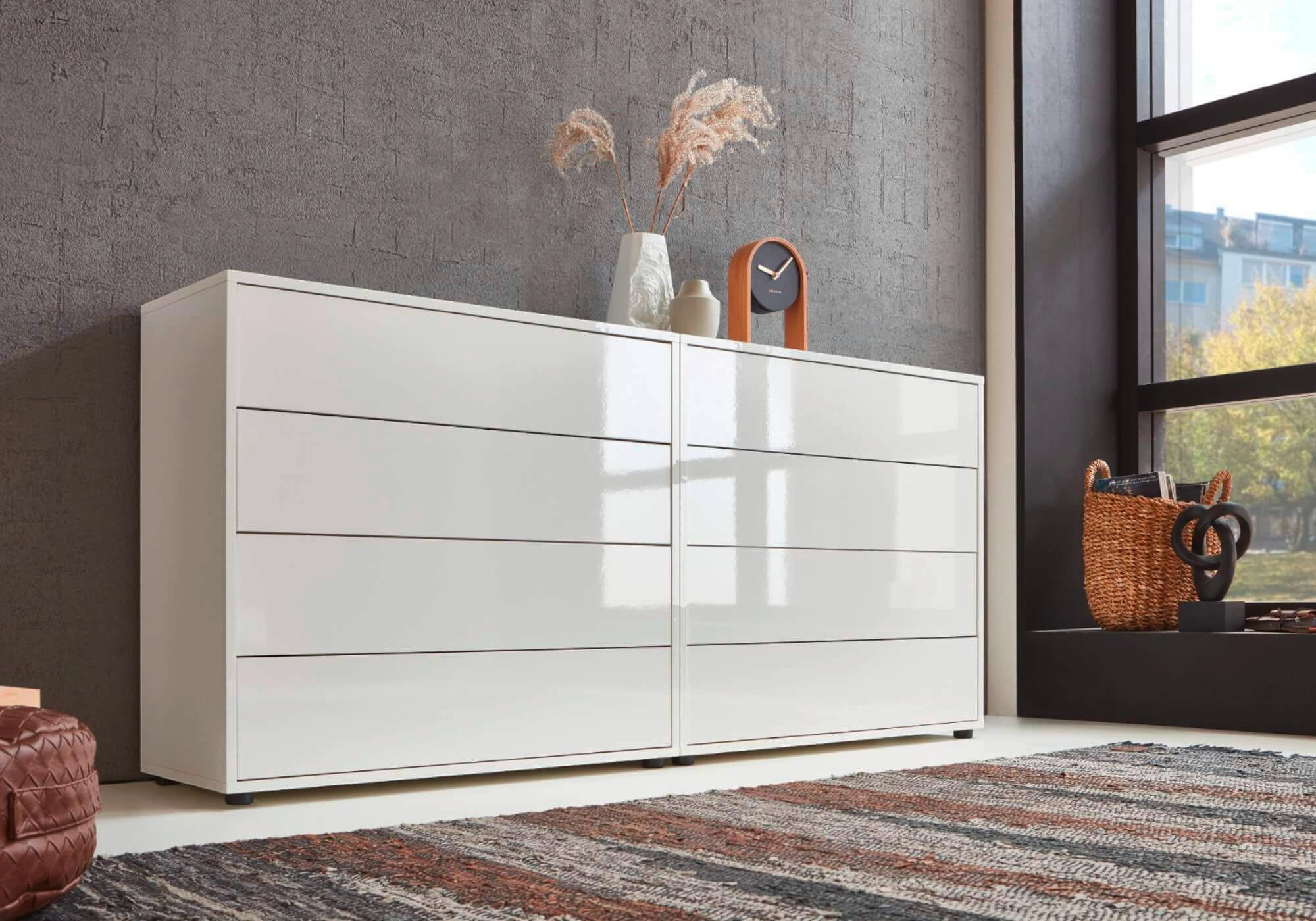 Sideboard Mailand 1 B: 158 cm Weiß - Weiß Hochglanz/Schwarz, MODERN, Holzwerkstoff (158/73/33cm) - MID.YOU