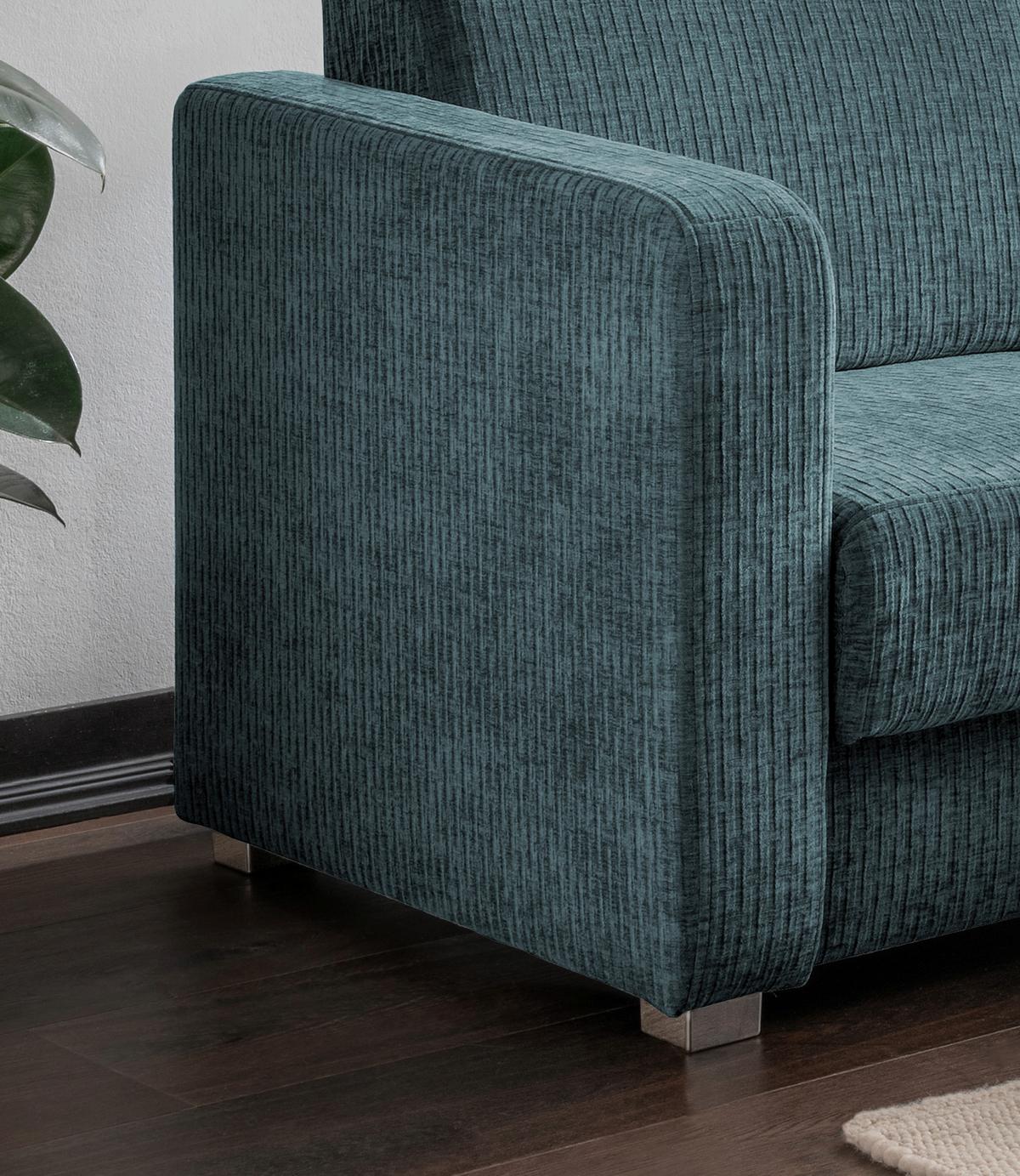 Schlafsofa Mia Mikrofaser Türkis, B: 159 Cm - Türkis/Chromfarben, Basics, Textil (159/88/87cm) - Livetastic