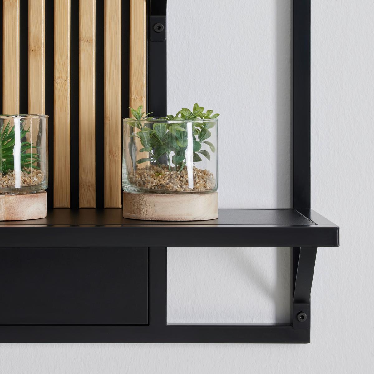Nástenný regál MADRID - čierna/farba duba, Modern, kov/drevo (100/60/25cm) - Mömax