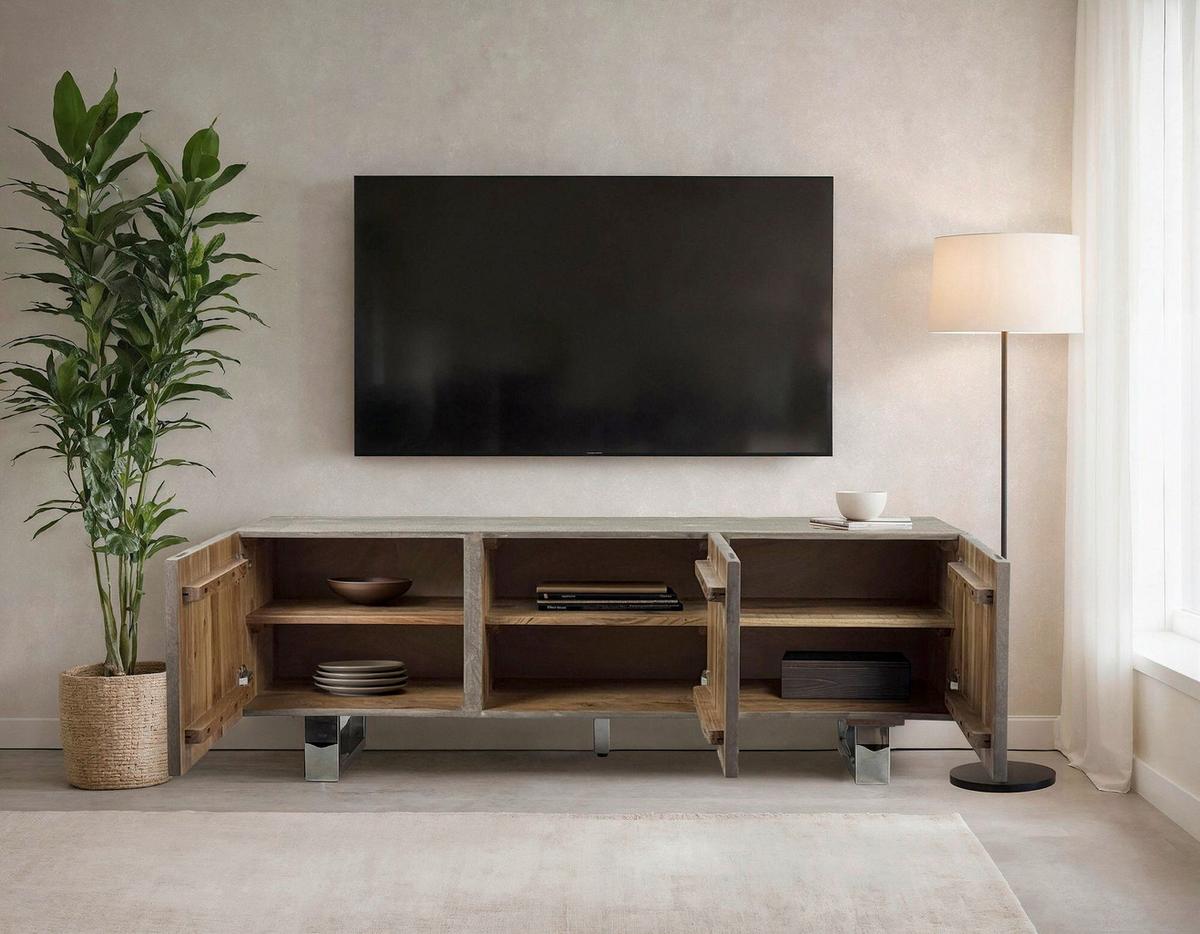 Lowboard Grau B: 160cm - Chromfarben/Grau, Design, Holz (160/56/46cm) - MID.YOU