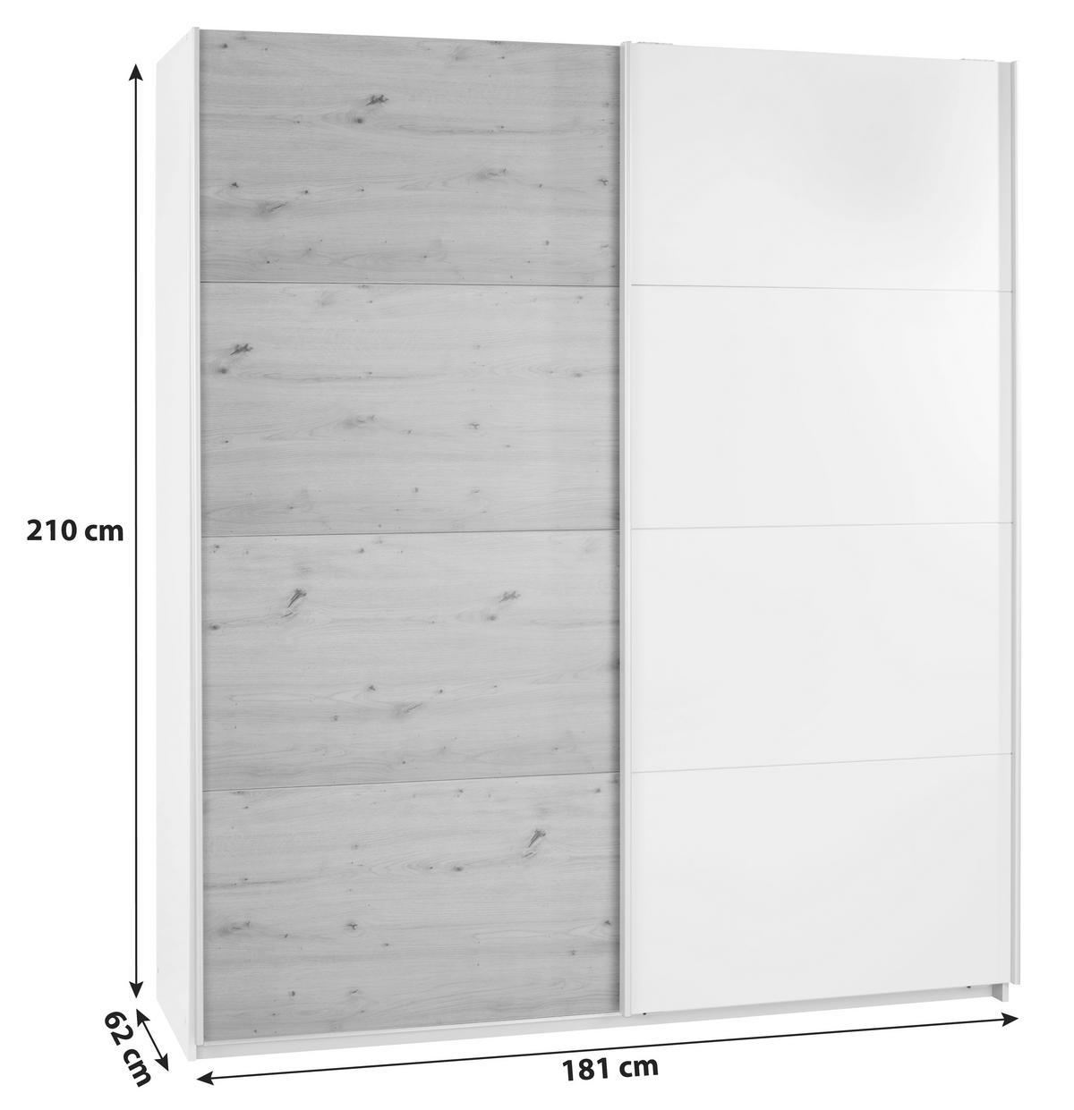 Skriňa s posuvnými dverami Feldkirch 8, 181/210 cm - sivá/farba duba, Modern, kov/kompozitné drevo (181/210/62cm)