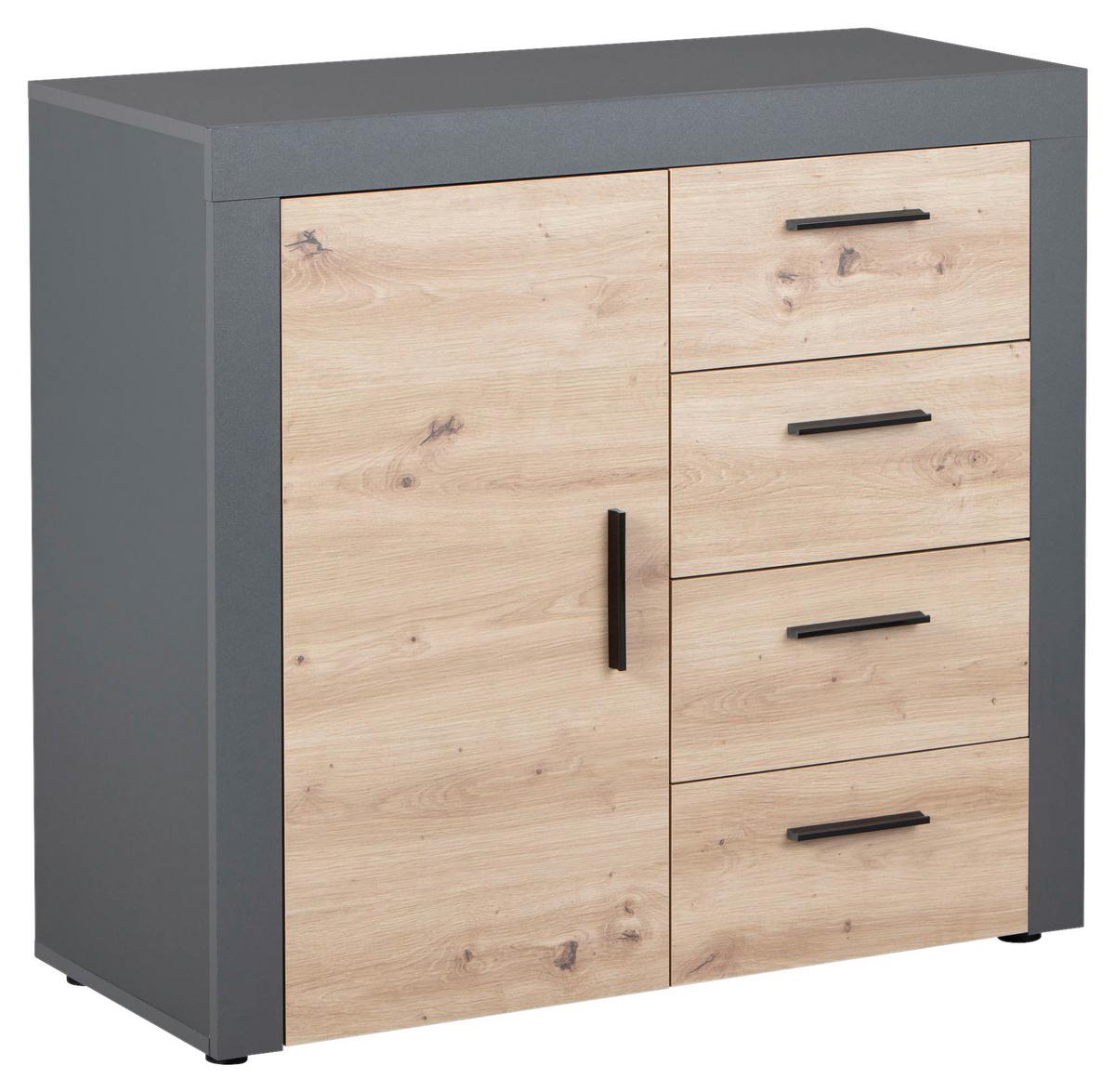 Kommode Corbeto 1t4s - Anthrazit/Schwarz, KONVENTIONELL, Holzwerkstoff (94/86/40cm) - MID.YOU