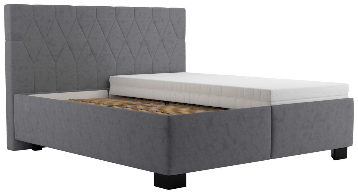 Čalúnená posteľ FERAMA 180x200 cm, tmavosivá - čierna/prírodná farba, Modern, drevo/textil (180/200cm)