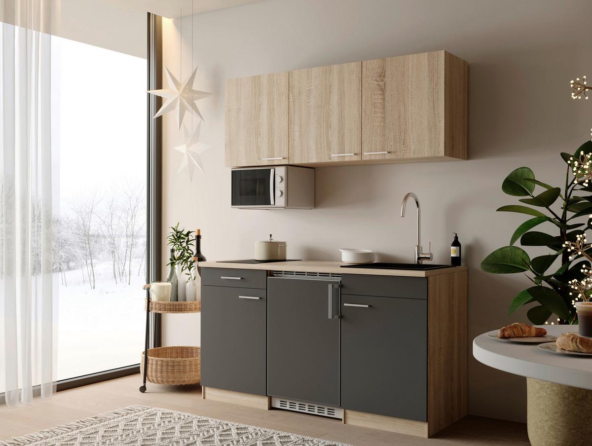 MINIKÜCHE Ingrid, Grau B: 150 cm - Eichefarben/Grau, Design, Holzwerkstoff (150cm) - Respekta