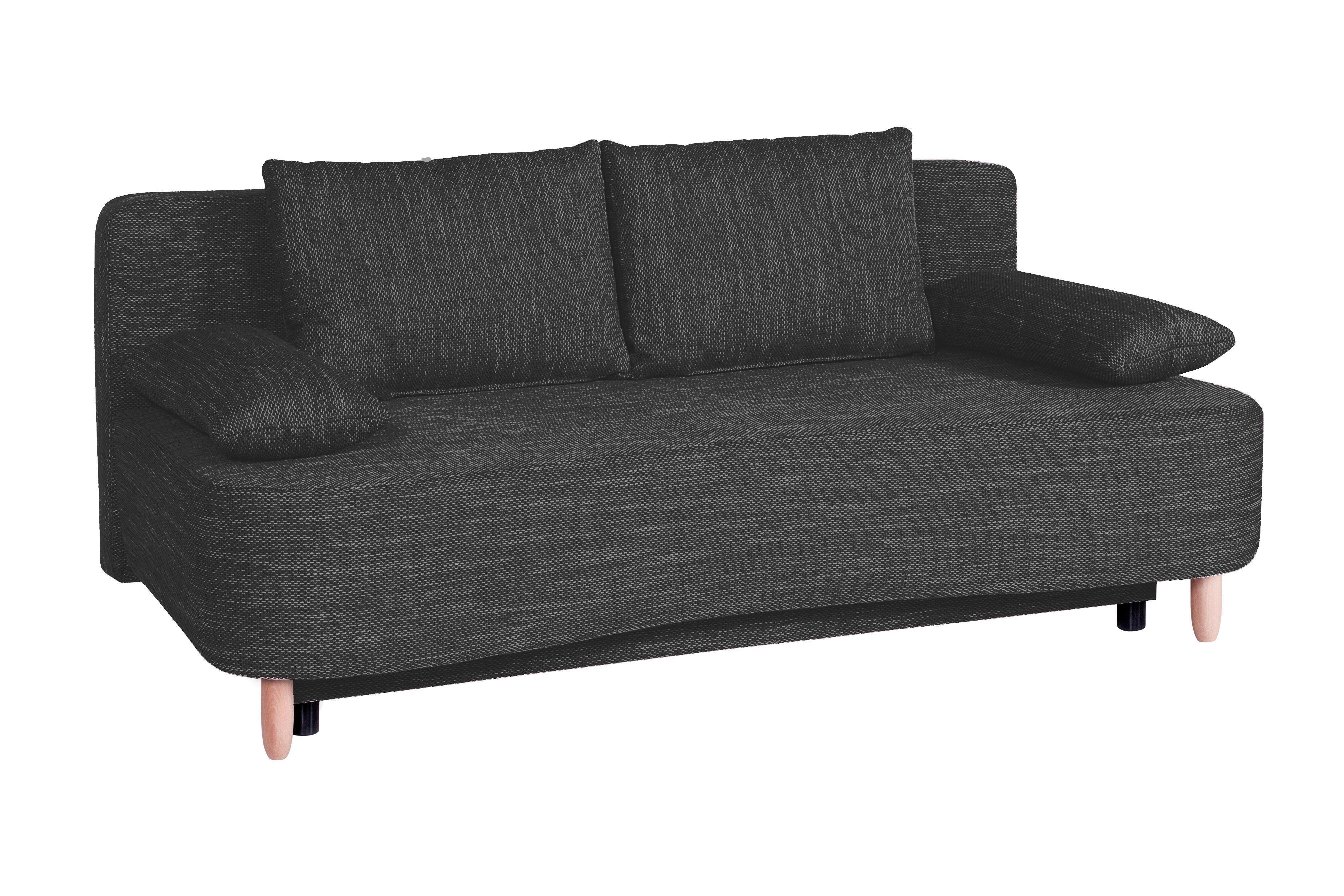 Pohovka LARA, čierna, pružinové jadro a úl. priestor - čierna/farba buka, Konventionell, drevo/kompozitné drevo (193/86/85cm)