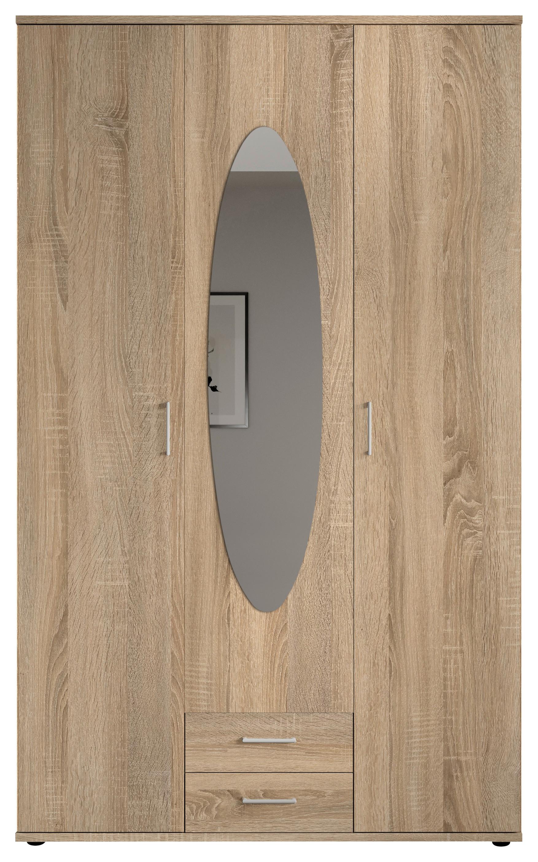 Drehtürenschrank Mit Spiegel 159cmpaul,eiche Sonoma 3-Türig - Sonoma Eiche, Basics, Glas/Holzwerkstoff (159/195/55cm)