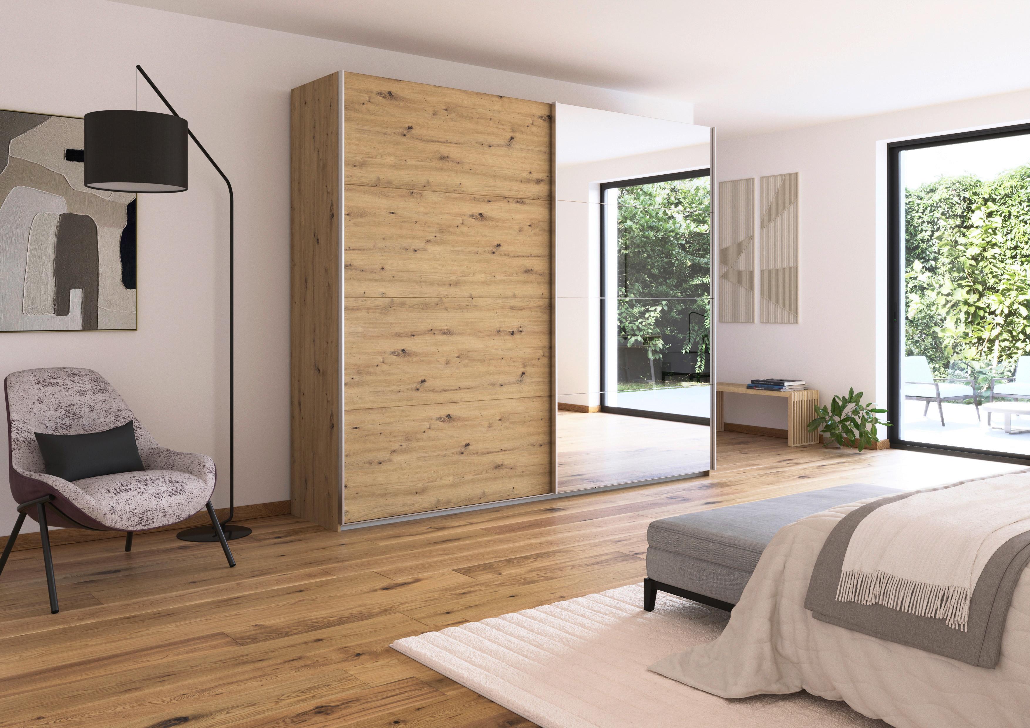 Schwebetürenschrank + Spiegel B: 271cm Feldkirch Eiche Dekor - Silberfarben/Eiche Artisan, MODERN, Holzwerkstoff (271/229/62cm)