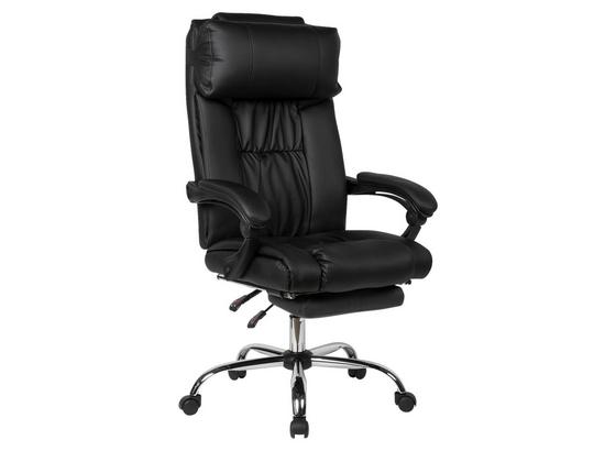 Chefsessel Lederlook Schwarz mit Komfort-Kissen + Fußstütze - Silberfarben/Schwarz, MODERN, Kunststoff/Textil (67/119/62cm) - Livetastic Chefsessel Lederlook Schwarz mit Komfort-Kissen + Fußstütze - Silberfarben/Schwarz, MODERN, Kunststoff/Textil (67/119/62cm) - Livetastic
