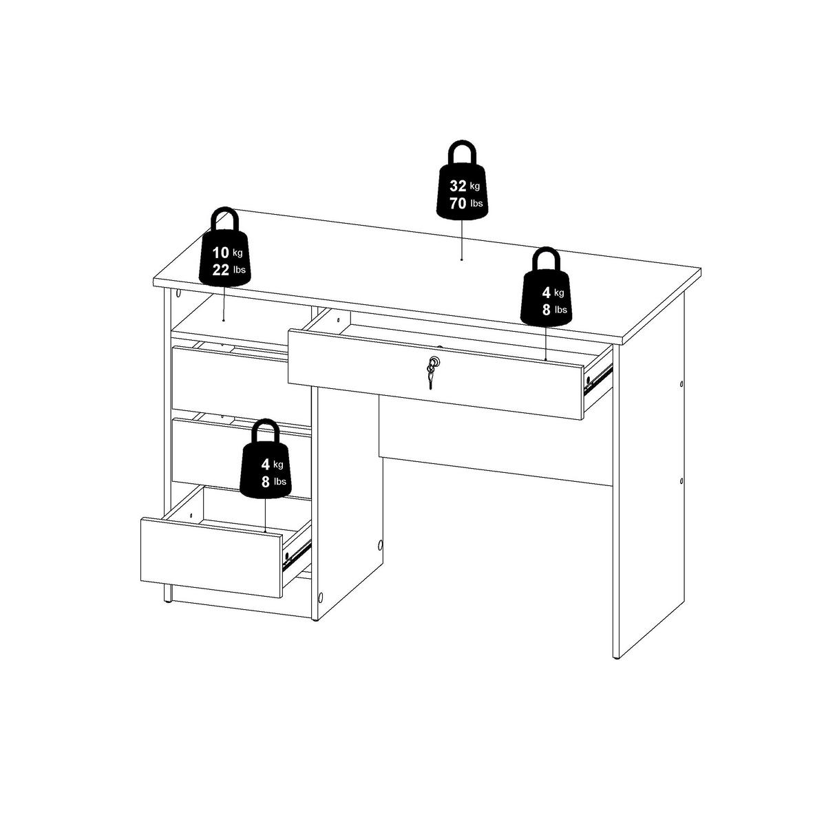 Schreibtisch Function Plus,weiß,l: 109,3 cm - Weiß, MODERN, Holzwerkstoff (109,3/48,5/75,6cm) - MID.YOU