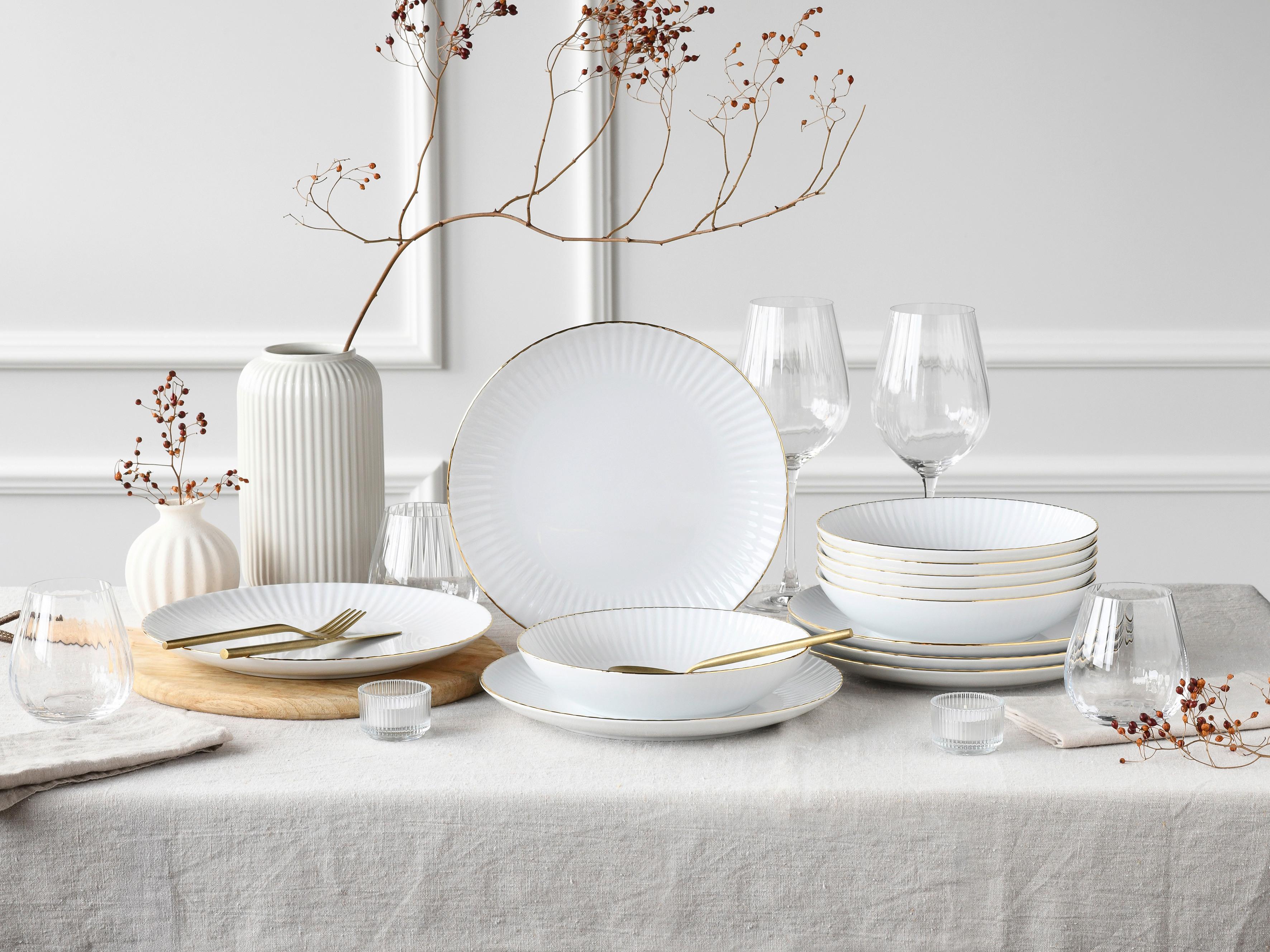 Tafelservice Allegra Goldfarben/weiß 12--Teilig - Goldfarben/Weiß, Basics, Keramik - Creatable