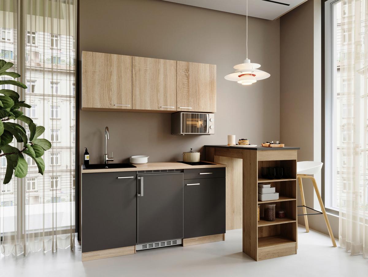 MINIKÜCHE Grau/Eichefarben B: 150cm - Eichefarben/Grau, Design, Holzwerkstoff (150cm) - Respekta