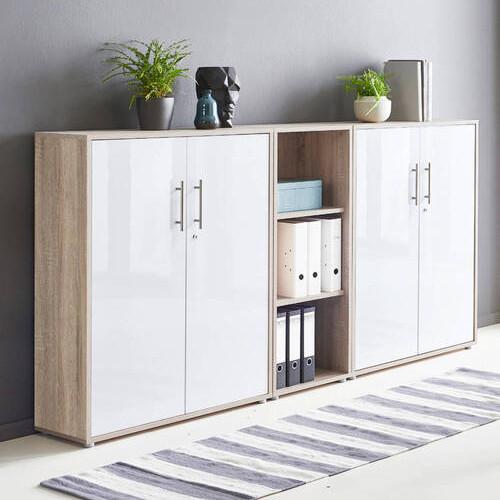 Office Edition B: 213 cm Sonoma Eiche/Weiß - Weiß Hochglanz/Sonoma Eiche, MODERN, Holzwerkstoff (213/114/33cm) - MID.YOU