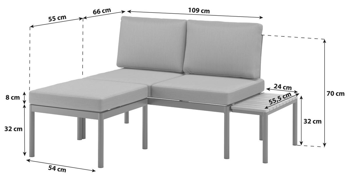Loungegarnitur Cadiz Metall/Kunststoff - Dunkelgrau/Naturfarben, MODERN, Kunststoff/Textil (134/123cm) - Beldano