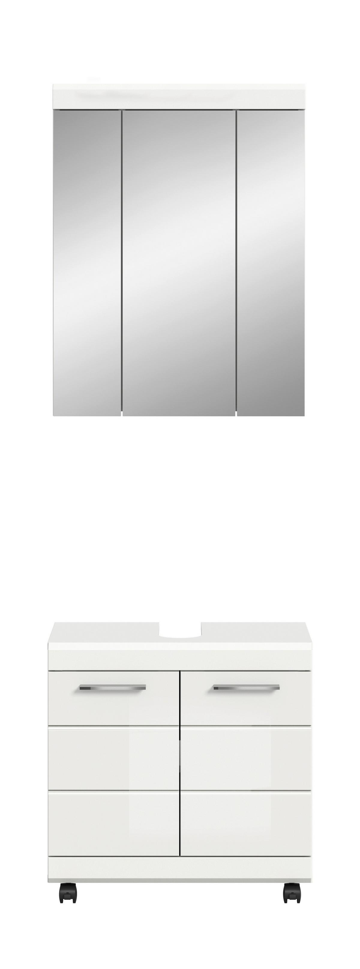 Badezimmer Scout Weiß HG, B: 60 cm - Weiß Hochglanz/Schwarz, Trend, Glas/Holzwerkstoff (60cm) - MID.YOU