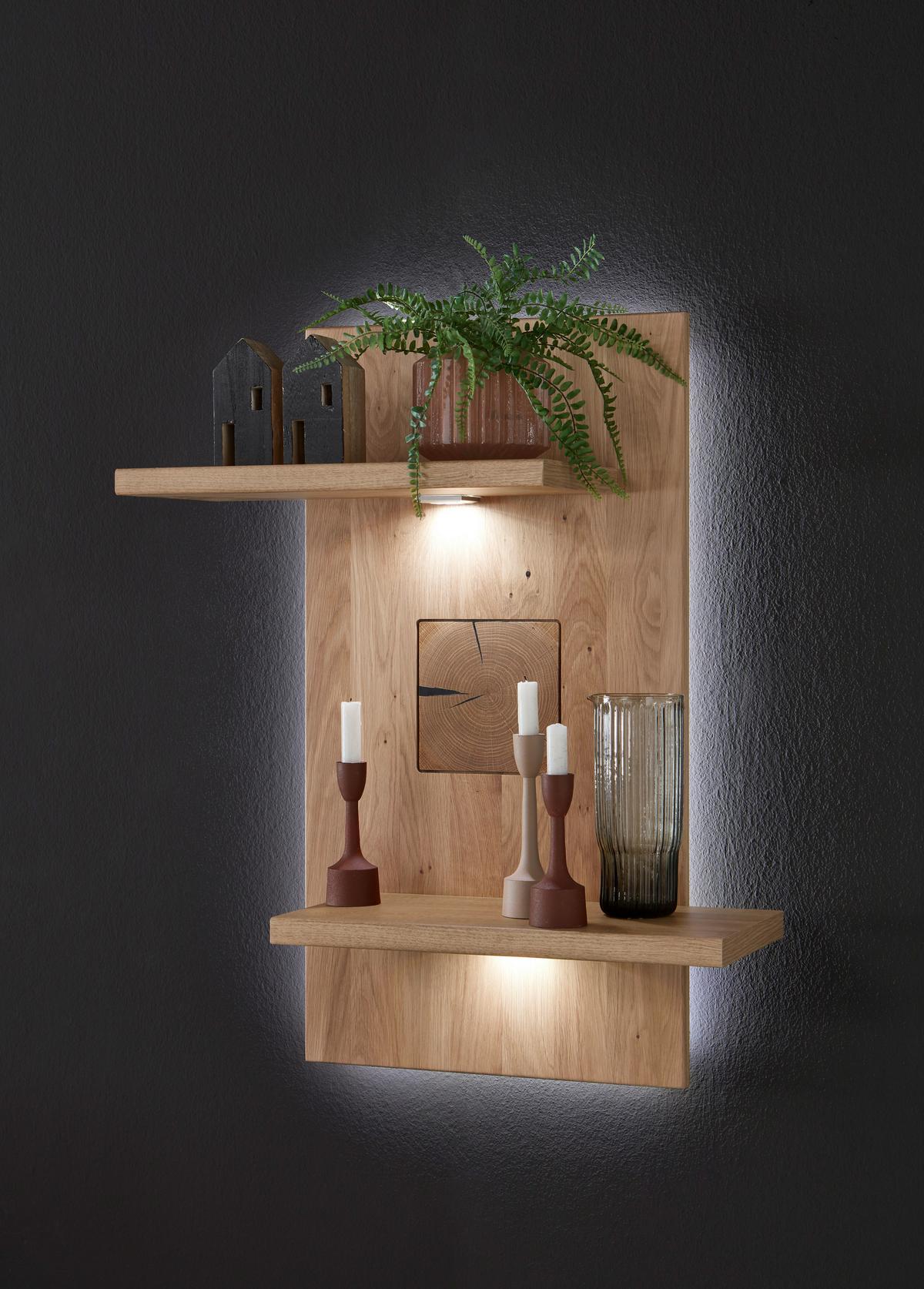 Wohnwand Kansas - Alteiche/Silberfarben, KONVENTIONELL, Glas/Holz (317,1/171/50,2cm) - Livetastic