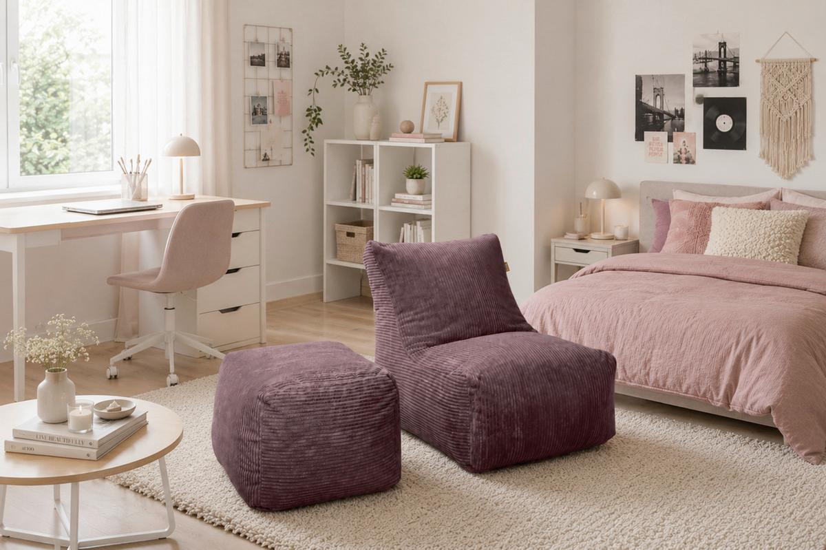 Sitzsack Luno Cord rosa, Indoor, B: 70cm - Rosa, Basics, Textil (70/70/100cm)