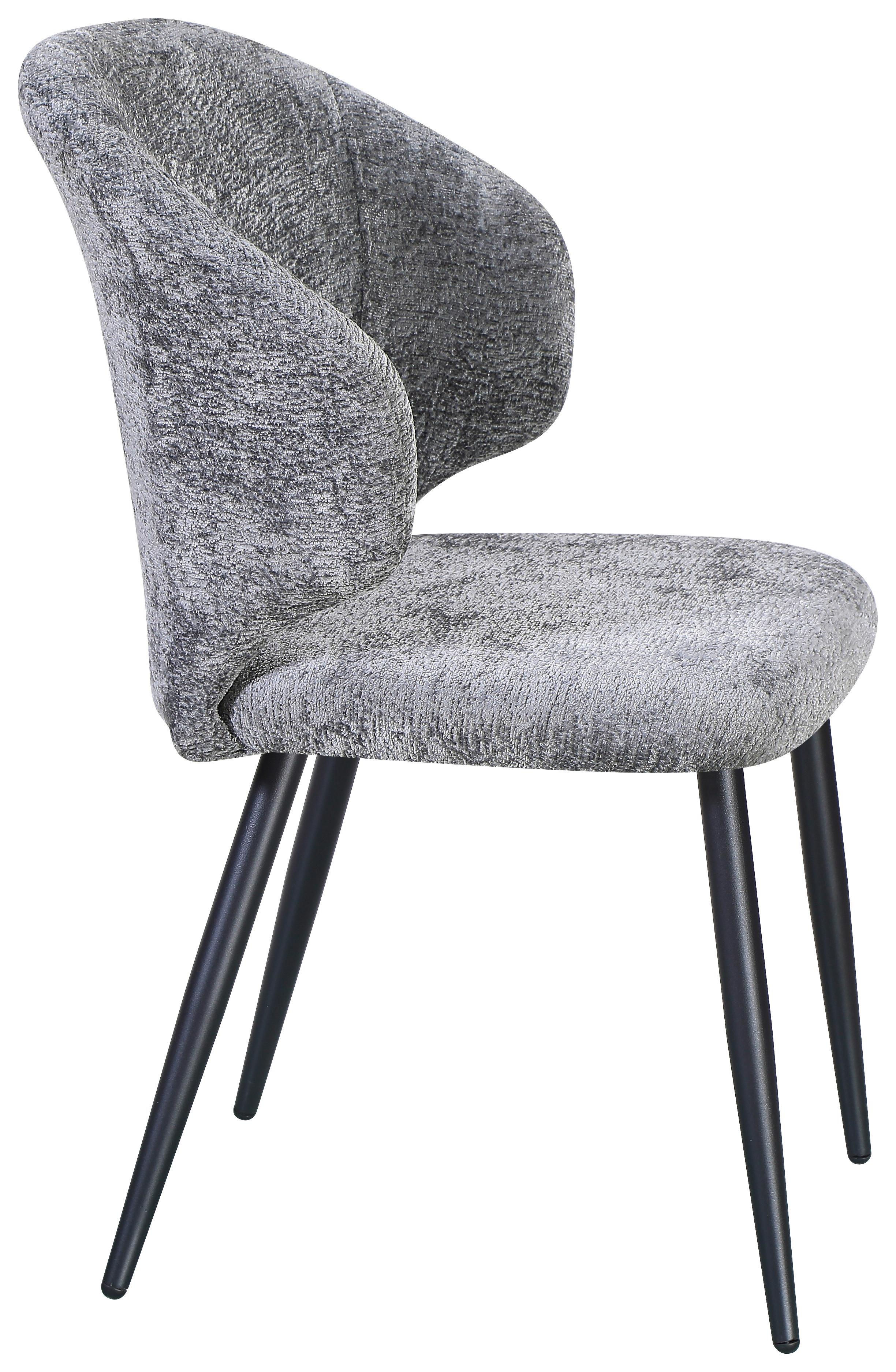 Vierfußstuhl Sindy Chenille Grau - Schwarz/Grau, MODERN, Textil/Metall (63/84/58cm) - MID.YOU