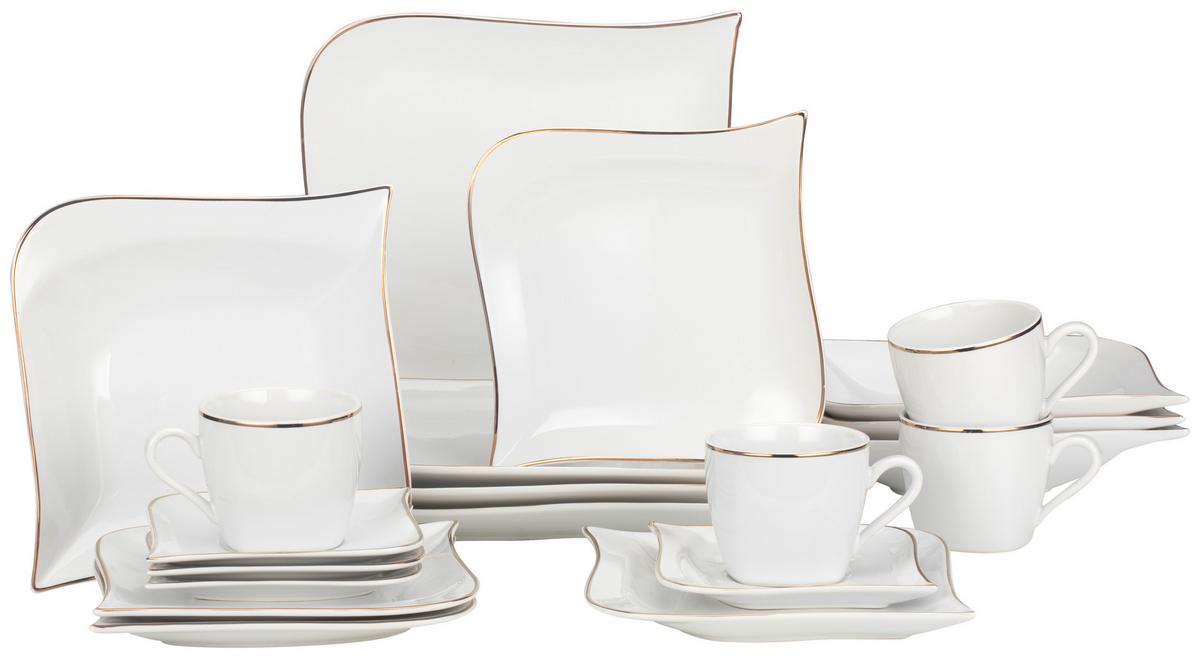 Kombinovaná souprava Goldline, 20-dílná - bílá/barvy zlata, Konvenční, keramika - Premium Living