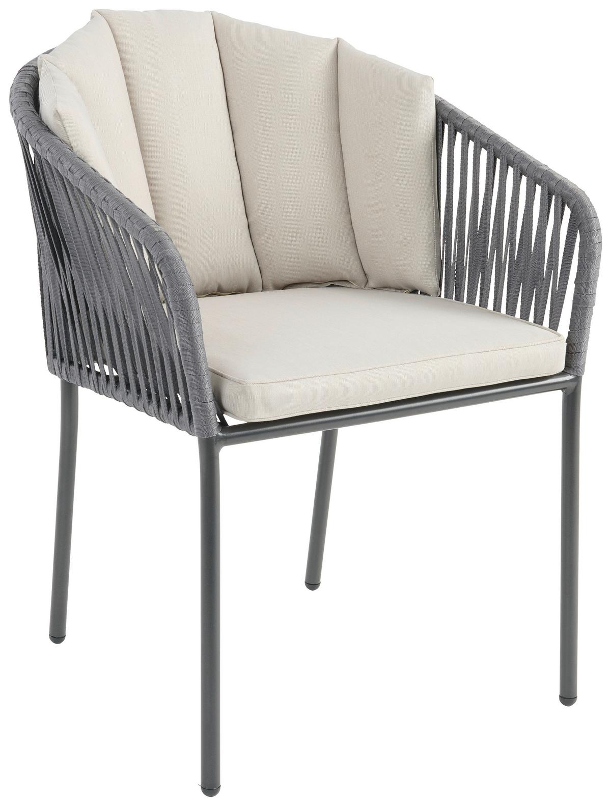 Gartensessel Zoe Metall / Kunststoff / Textil - Beige/Schwarz, MODERN, Kunststoff/Textil (59/77,5/61cm) - Beldano