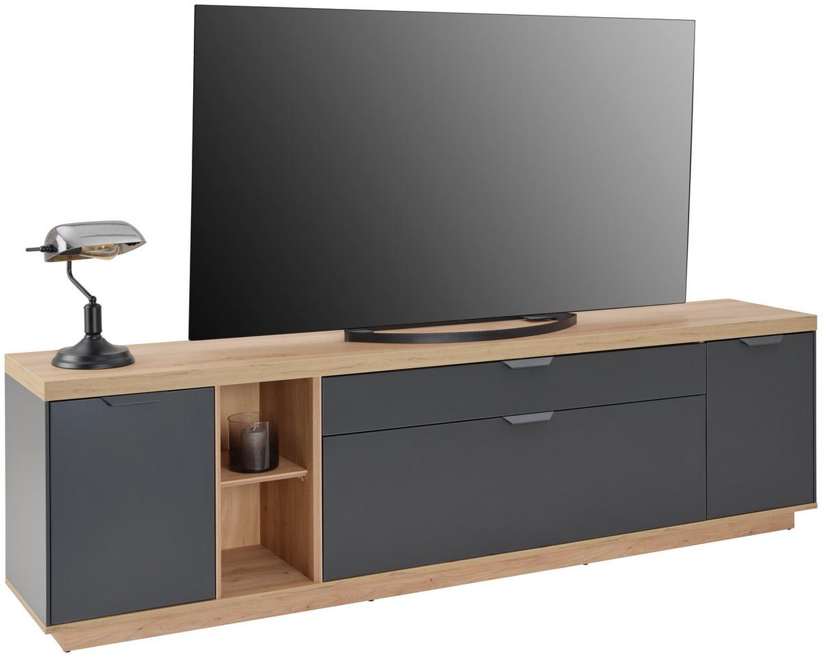 Wohnwand Jake Anthrazit/ Eiche Artisan Dekor B: 378,1cm - Anthrazit/Eiche Artisan, Trend, Glas/Holzwerkstoff (378,1/137/38cm)