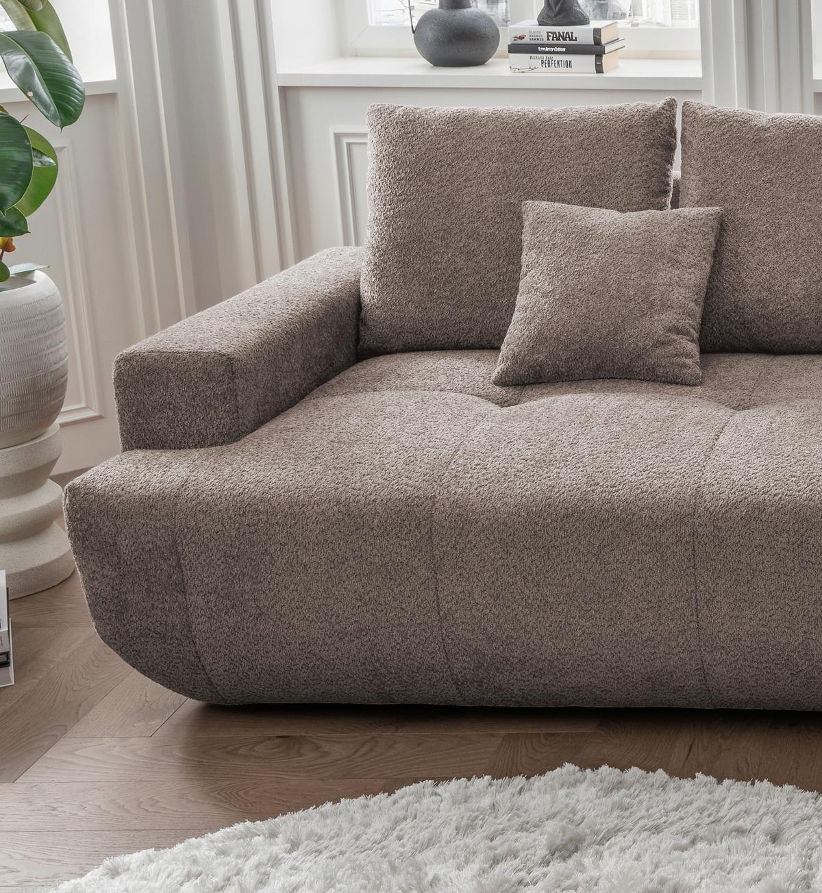 Big Sofa Fertilia Mit Kissen B: 323 Cm Taupe Bouclé - Taupe/Schwarz, MODERN, Textil (323/91/155cm) - Livetastic