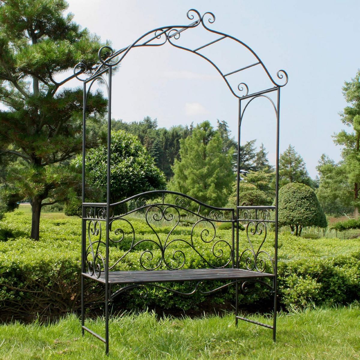 Gartenbank Stahl 2-Sitzer Colima mit Rosenbogen - Schwarz, MODERN, Metall (124/200/48cm)