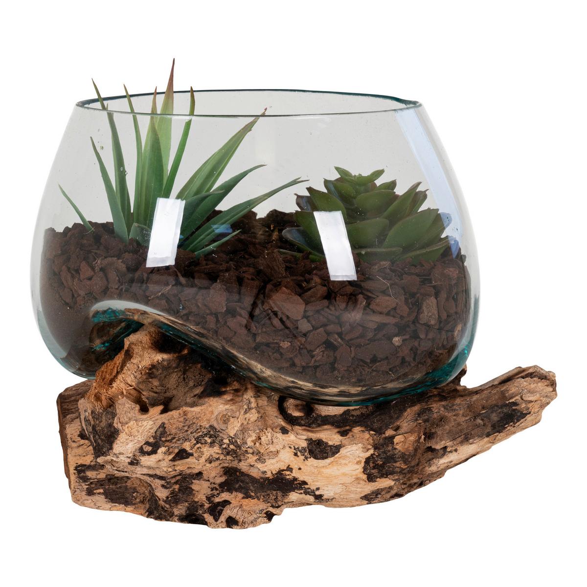 Vase Transparent Teakfarben B: 15cm - Transparent/Teakfarben, Design, Glas/Holz (15/15/15cm)