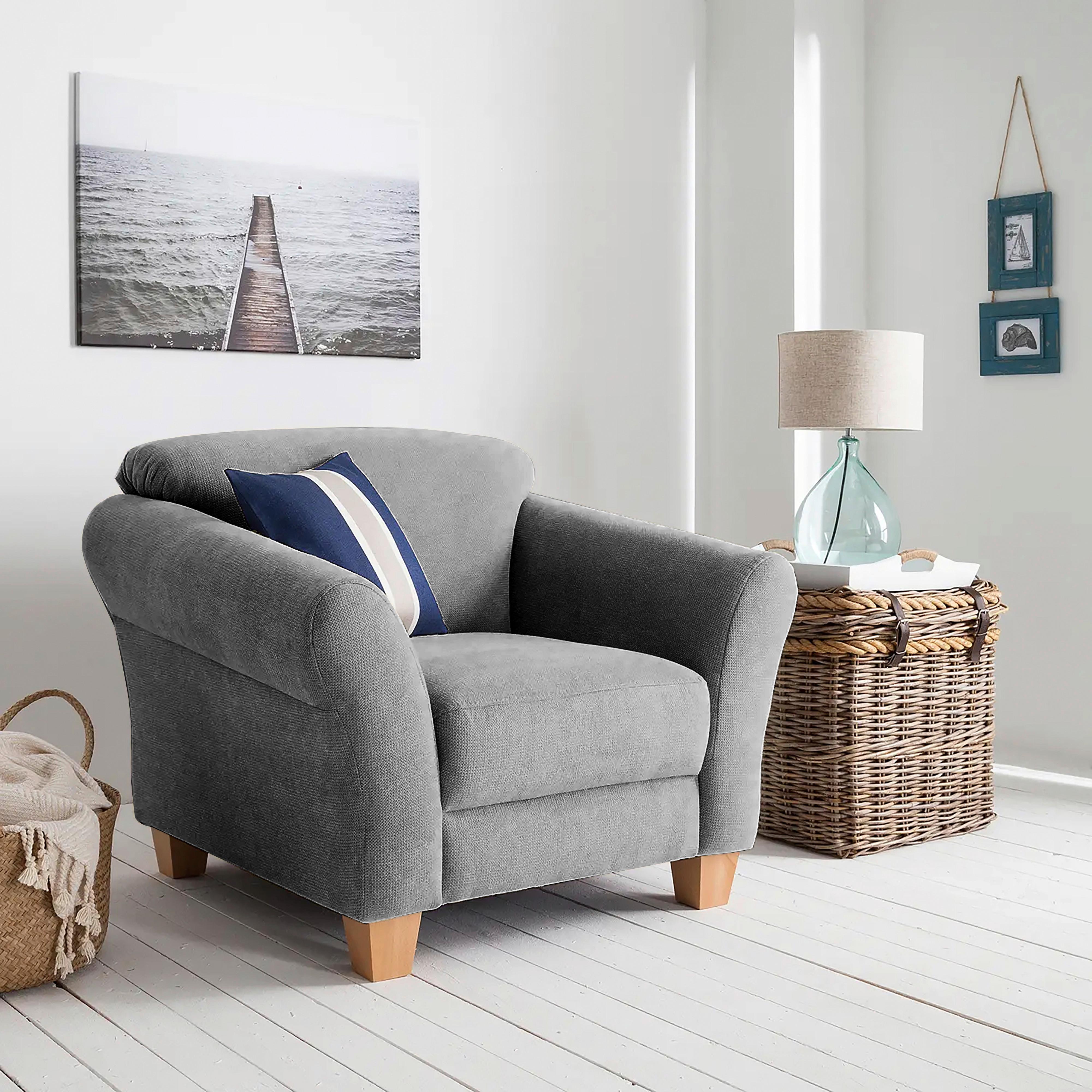 Sessel Gotland grau Rücken echt, 101x84x89 cm - Naturfarben/Grau, KONVENTIONELL, Textil (101/84/89cm) - Sit & More