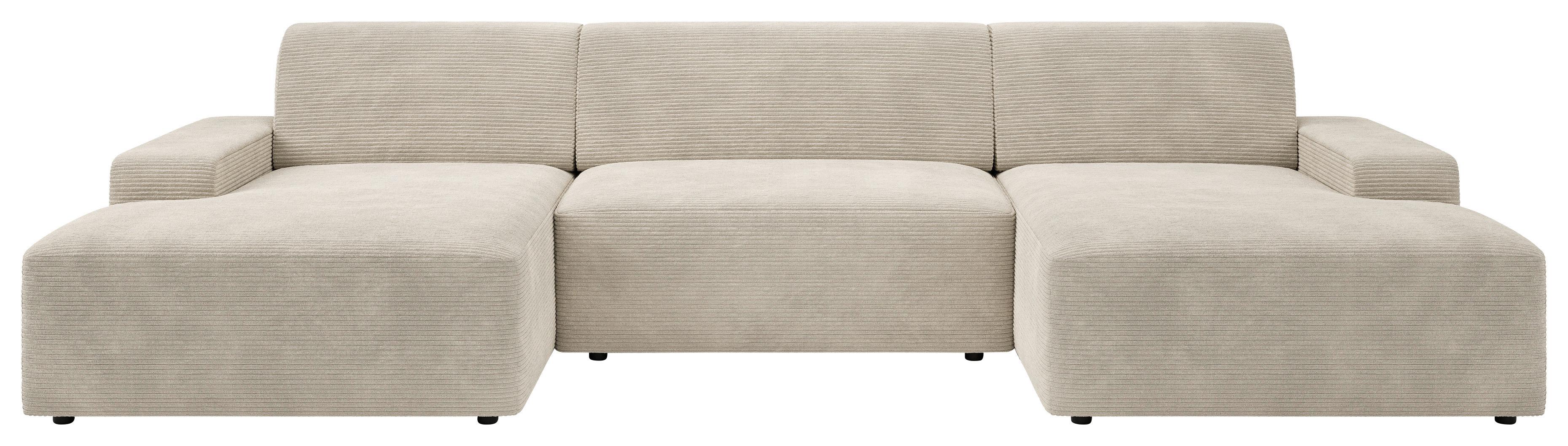 Wohnlandschaft Wien Creme U: 162x329x162 cm - Creme/Schwarz, MODERN, Textil (162/329/162cm) - Trendmanufaktur