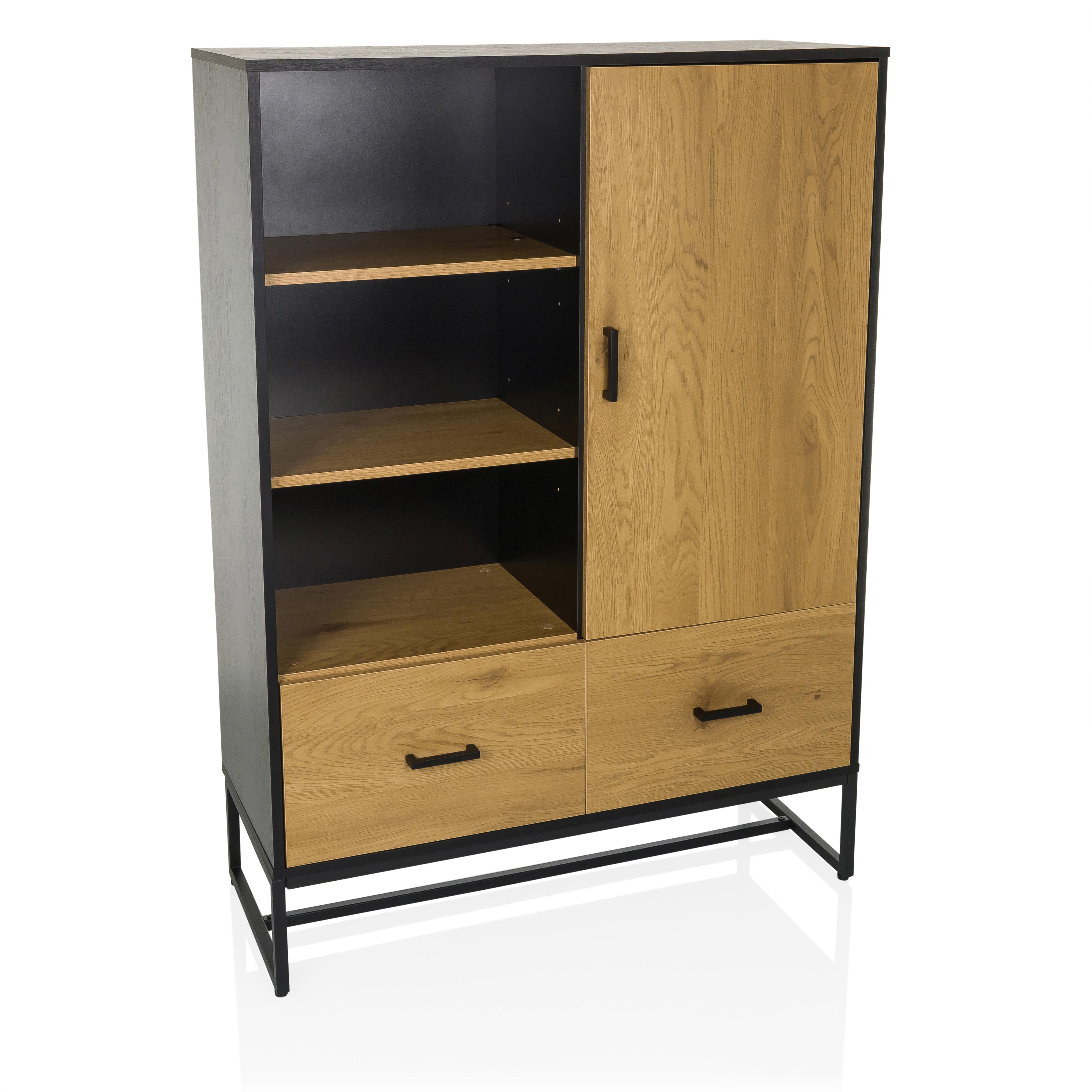 Highboard Amio Eichefarben, Schwarz B: 100 Cm