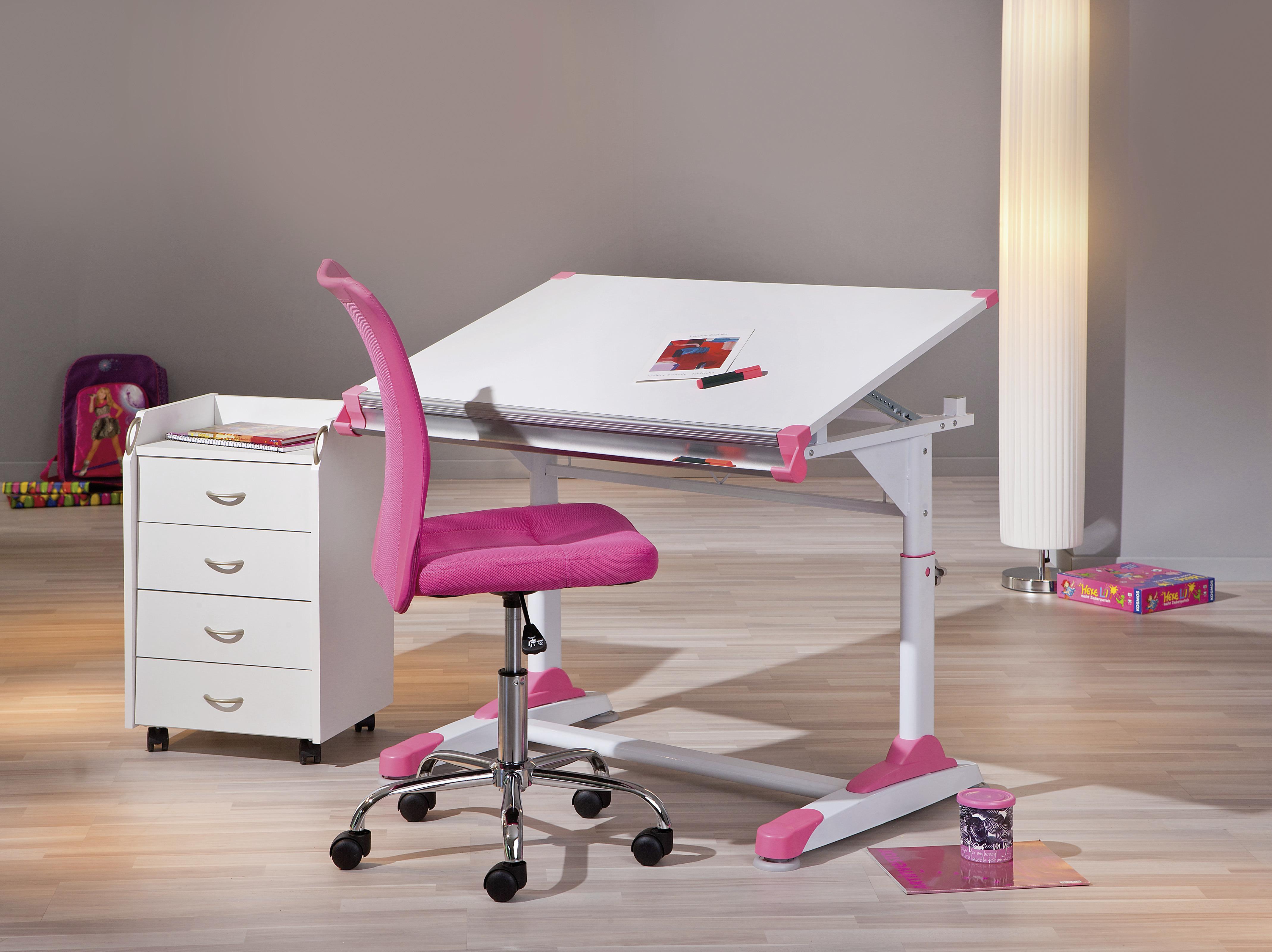 Jugendschreibtisch Neigbar B 66cm H 84cm Weiß, Grün - Pink/Weiß, KONVENTIONELL, Holzwerkstoff/Metall (100/66/69-84cm) - MID.YOU